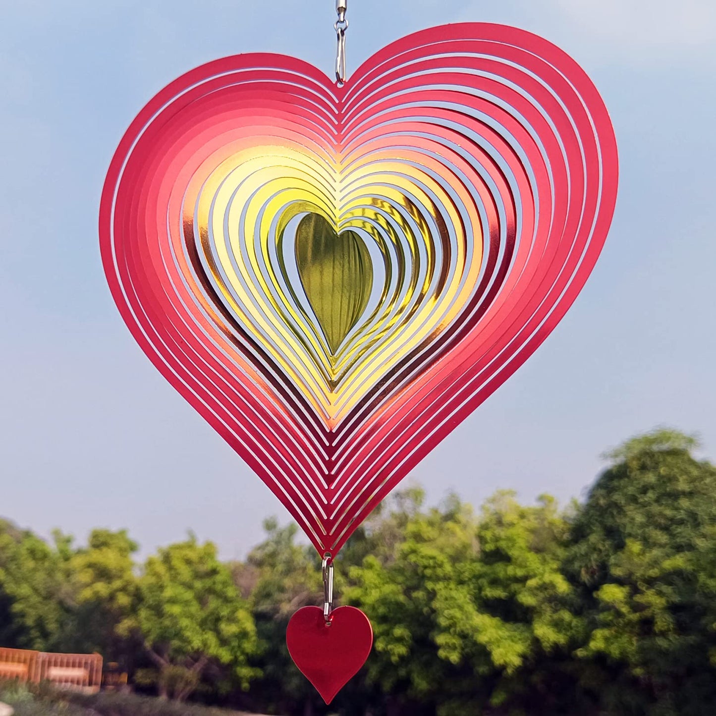 DJUAN Wind Spinner Red-Yellow Gradient Heart – 3D Stainless Steel Outdoor Garden Art