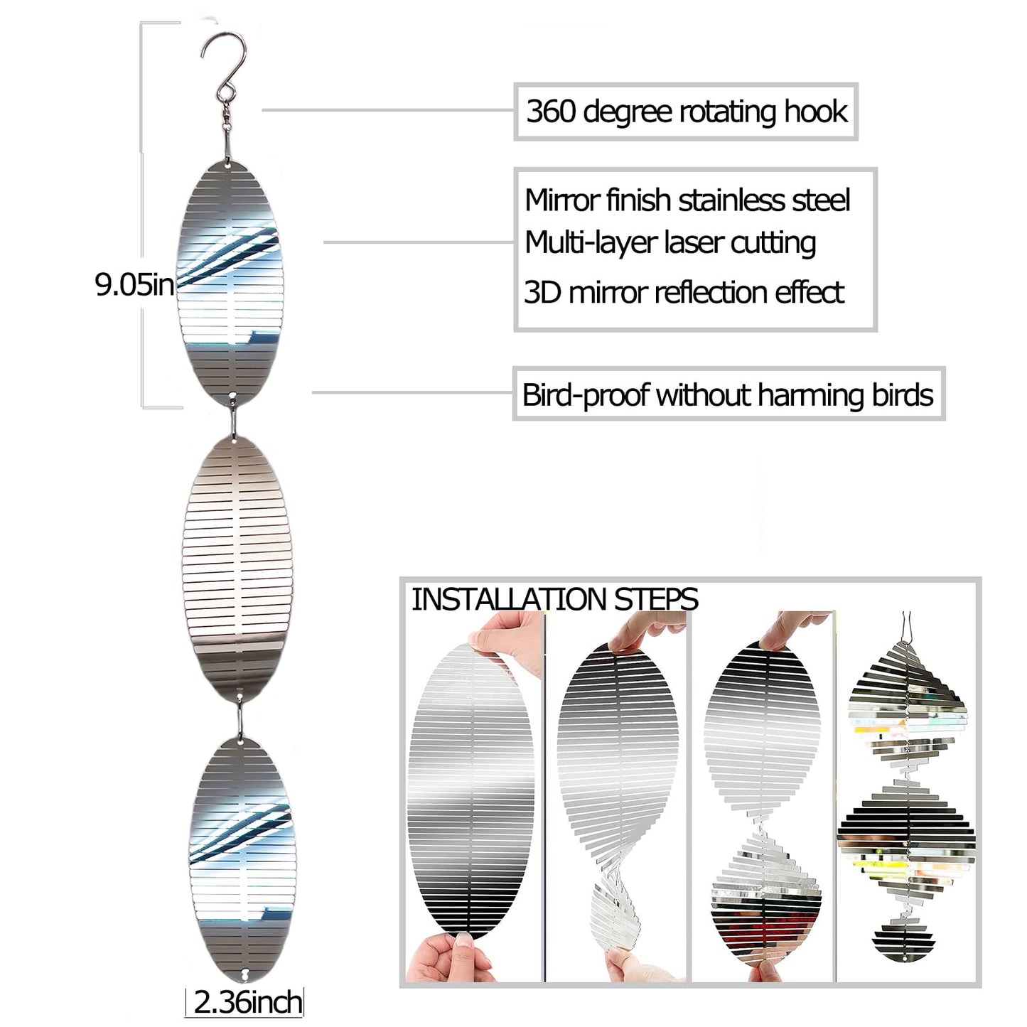 DJUAN Metal Bird Scare Discs Set - Reflective Wind Spinners for Garden