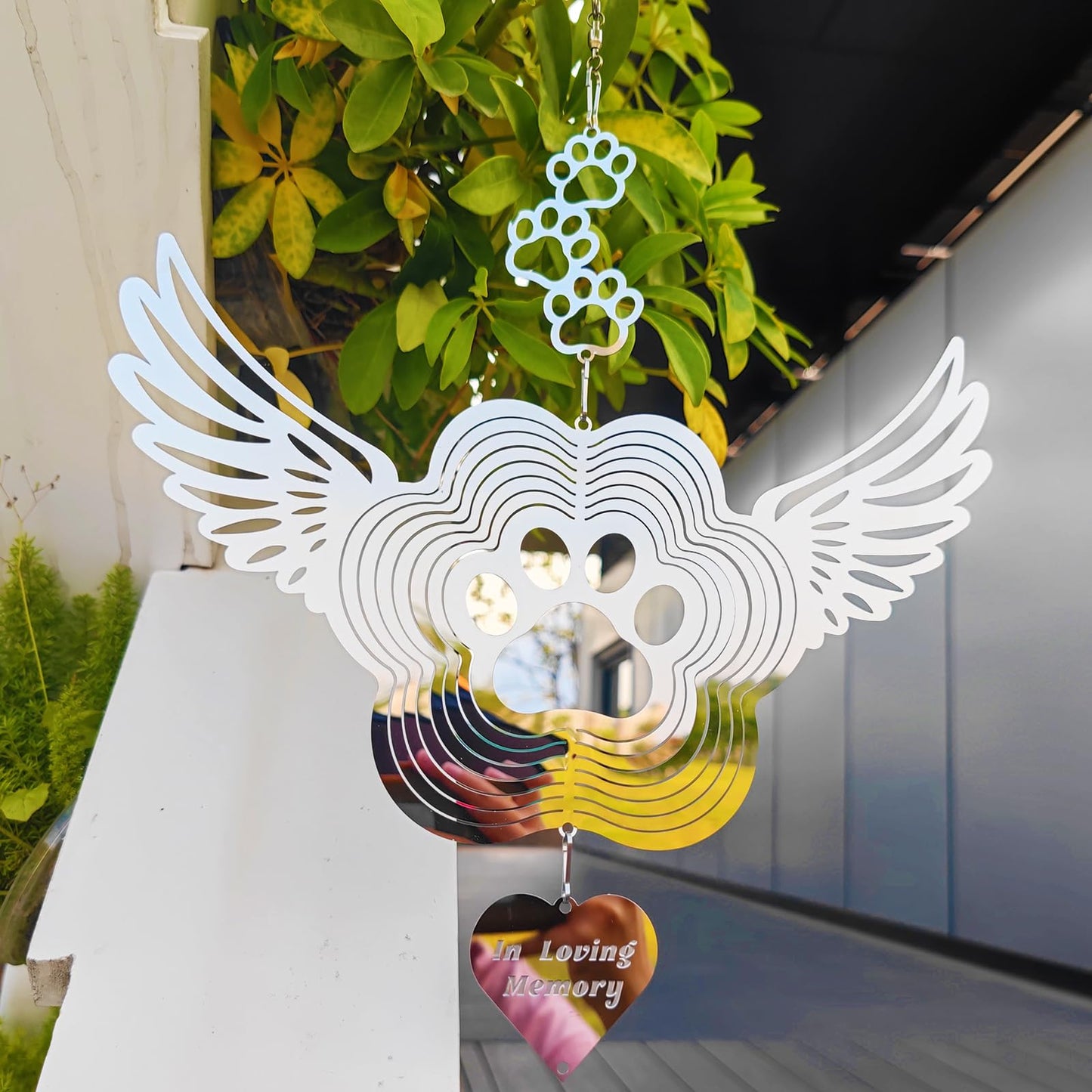 DJUAN Pet Memorial Wind Spinner — Angel Wings & Paw Print Gift
