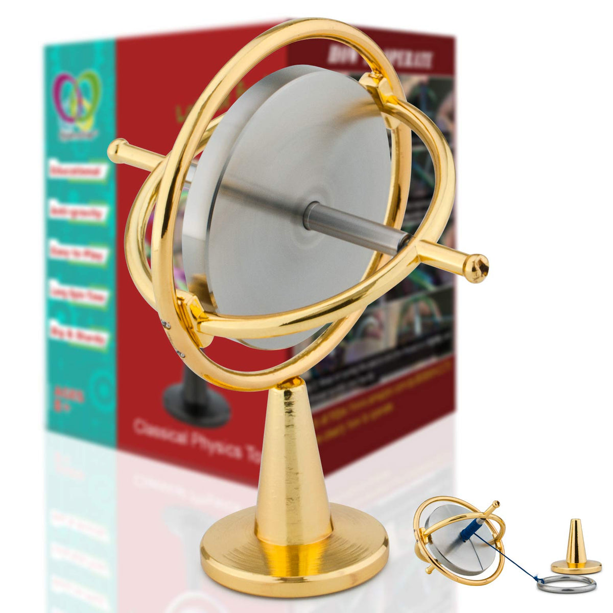 DjuiinoStar DG-5PRO-01 Heavy Duty Gyroscope — 8,000 RPM, Solid Stainless Steel Rotor