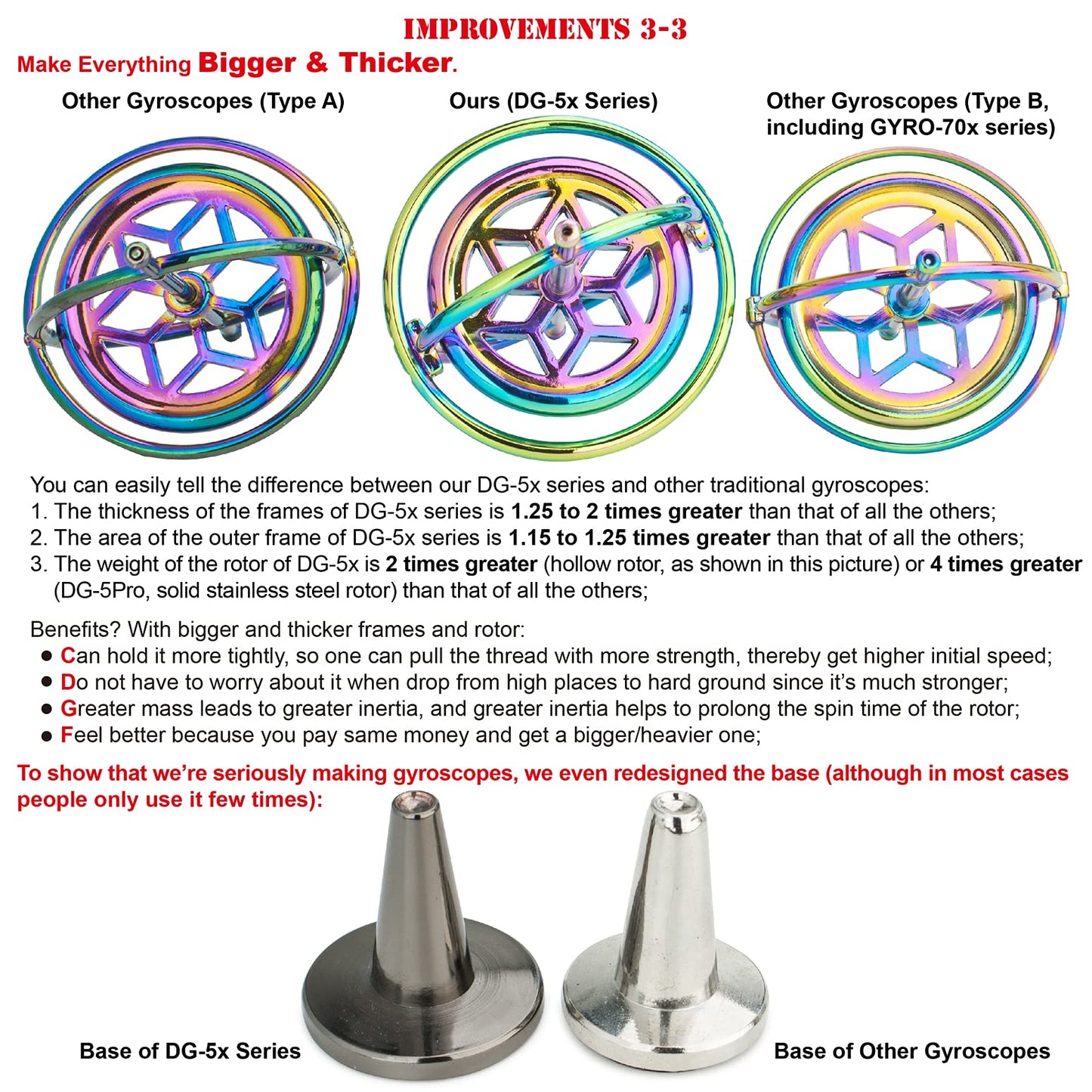 DjuiinoStar Heavy Duty Gyroscope DG-5PROLite-03 — CNC Steel Rotor, Long Spin