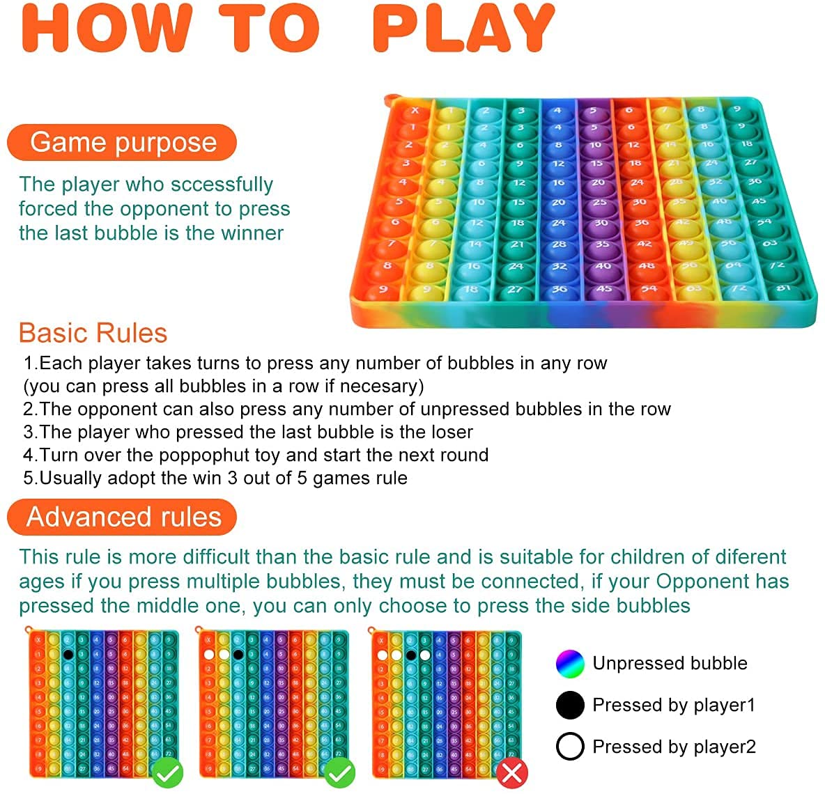 DK-SIMINA Large Pop Bubble Toy with 1-100 Numbers – Math Fidget & Learning Tool