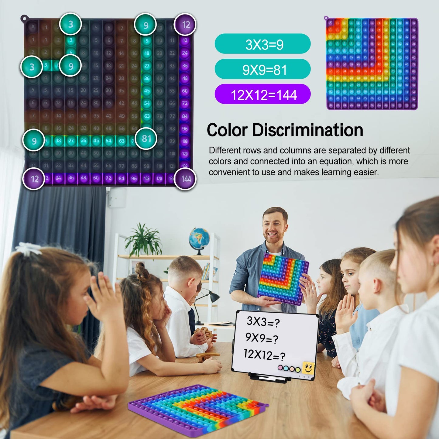 DK-SIMINA 2-in-1 Multiplication & Addition Table | Rainbow Dimple Fidget Toy