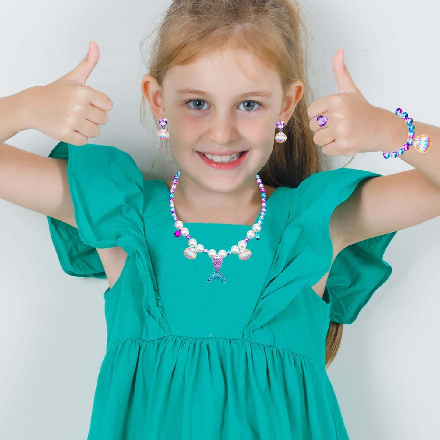 DkakoJew Mermaid Jewelry Set for Girls – Necklace, Bracelet, Earrings & Ring