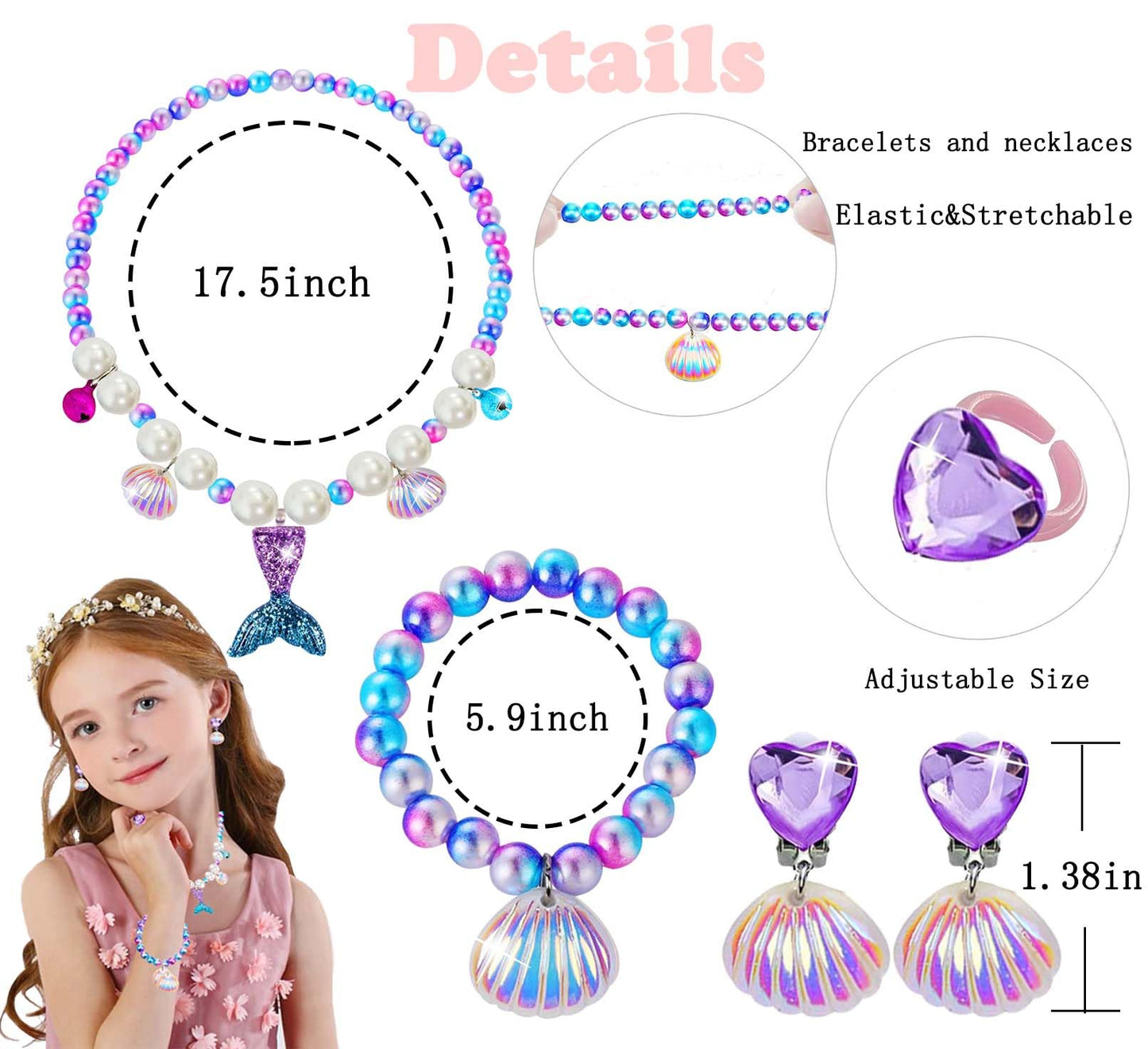 DkakoJew Mermaid Jewelry Set for Girls – Necklace, Bracelet, Earrings & Ring