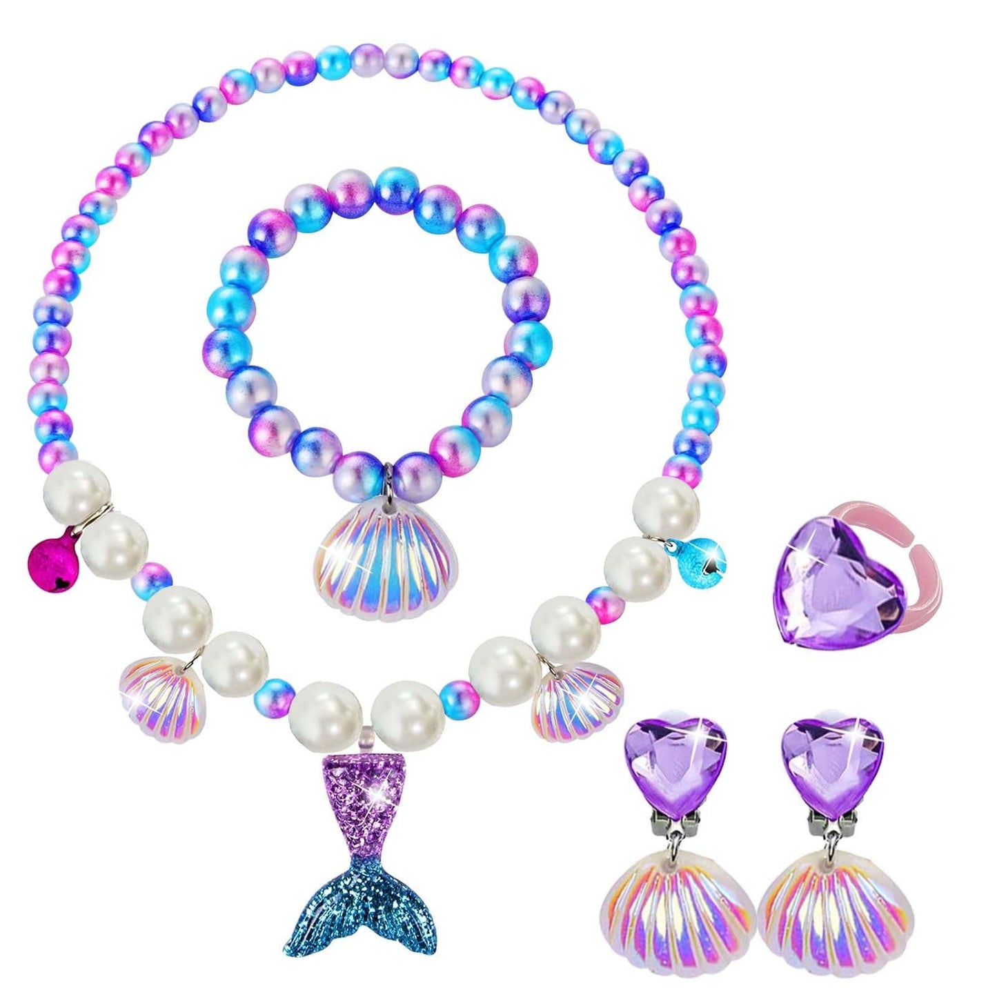 DkakoJew Mermaid Jewelry Set for Girls – Necklace, Bracelet, Earrings & Ring