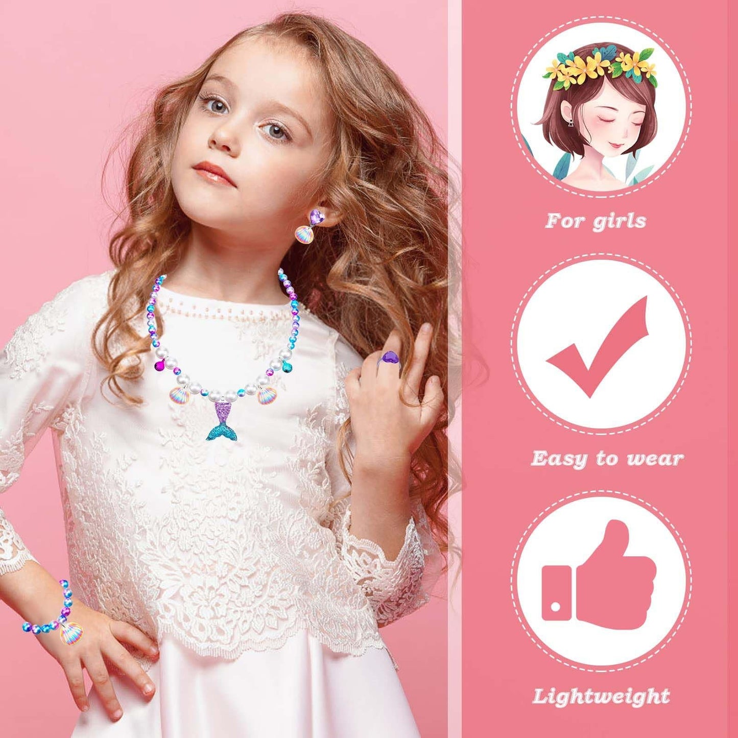 DkakoJew Mermaid Jewelry Set for Girls – Necklace, Bracelet, Earrings & Ring