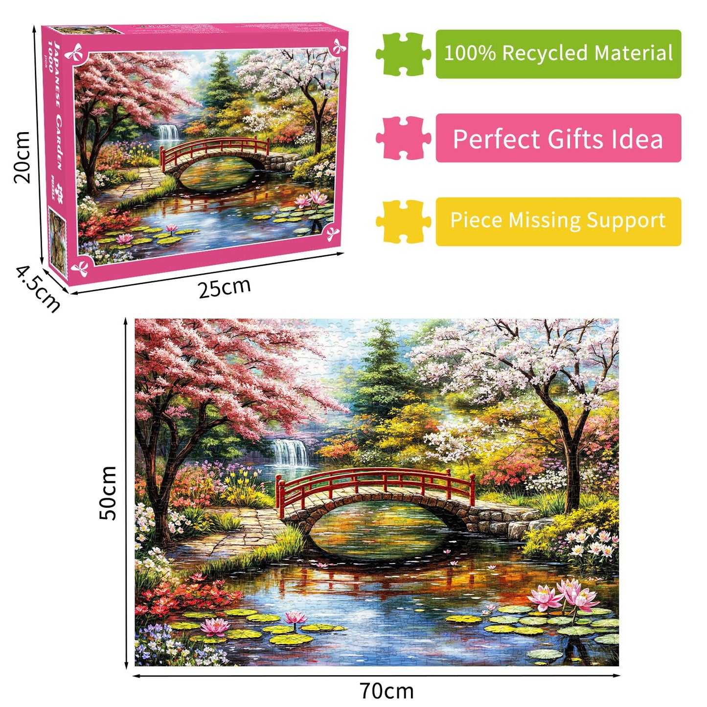 DKijoys Japanese Garden 1000-Piece Puzzle for Adults – Cherry Trees & Water Lilies