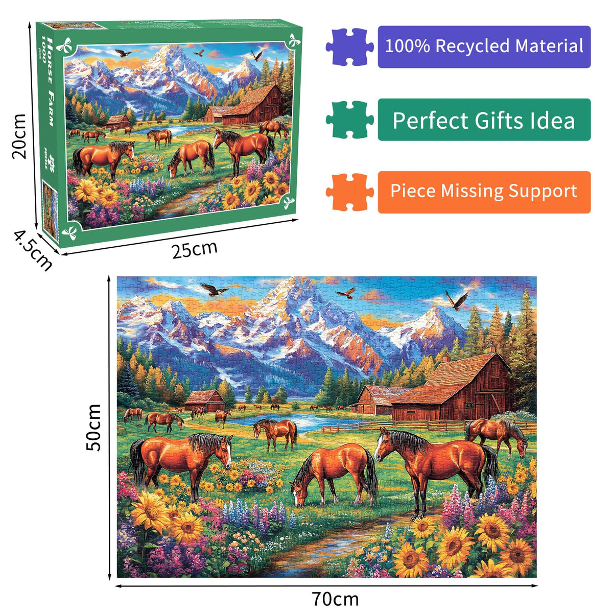 DKijoys Horse Ranch 1000-Piece Jigsaw Puzzle for Adults – Meadow with Horses