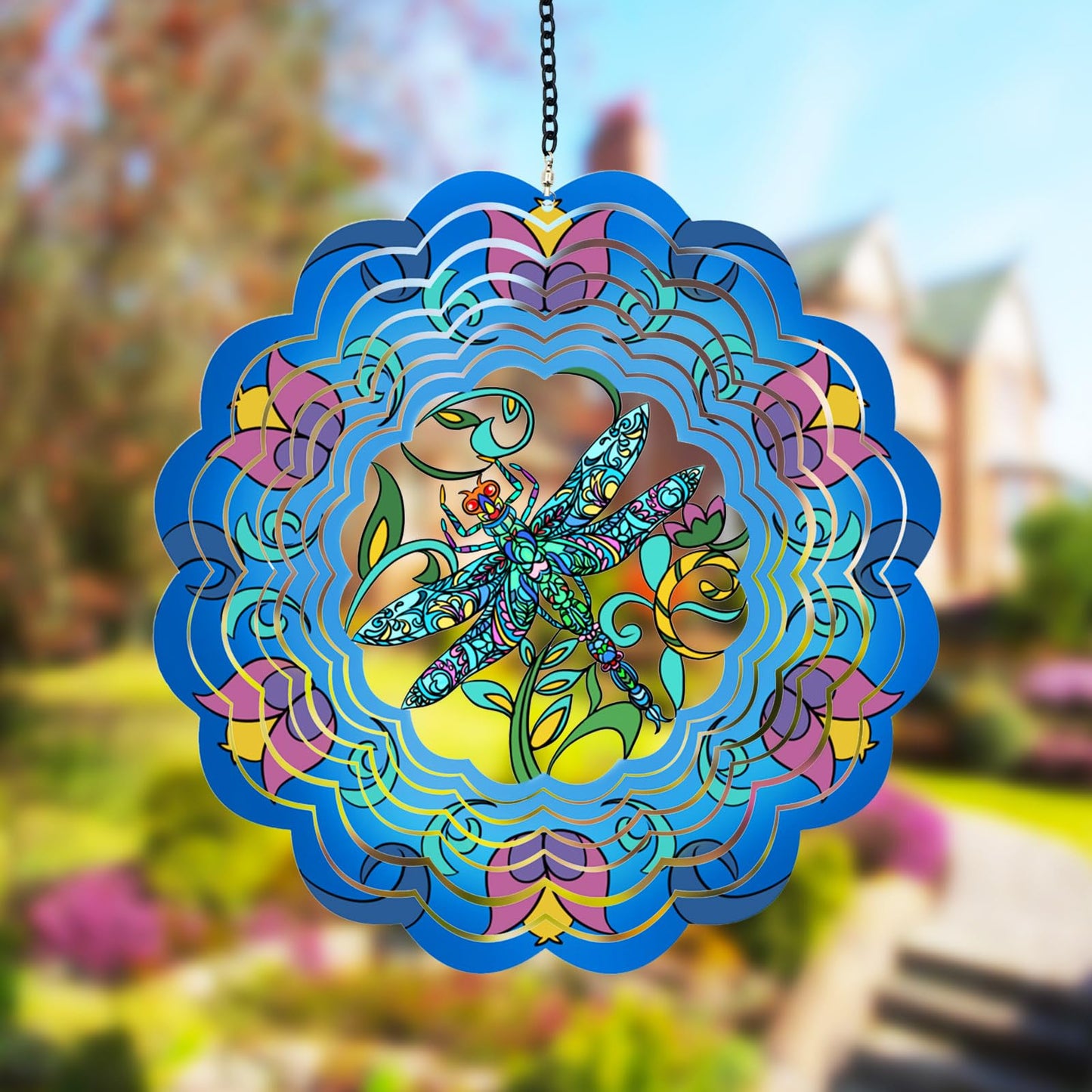 DKJOCKY Dragonfly Metal Wind Spinner – 12-Inch Outdoor Garden Decor & Hanging Ornament
