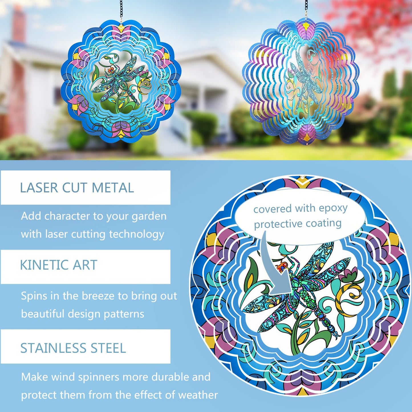 DKJOCKY Dragonfly Metal Wind Spinner – 12-Inch Outdoor Garden Decor & Hanging Ornament