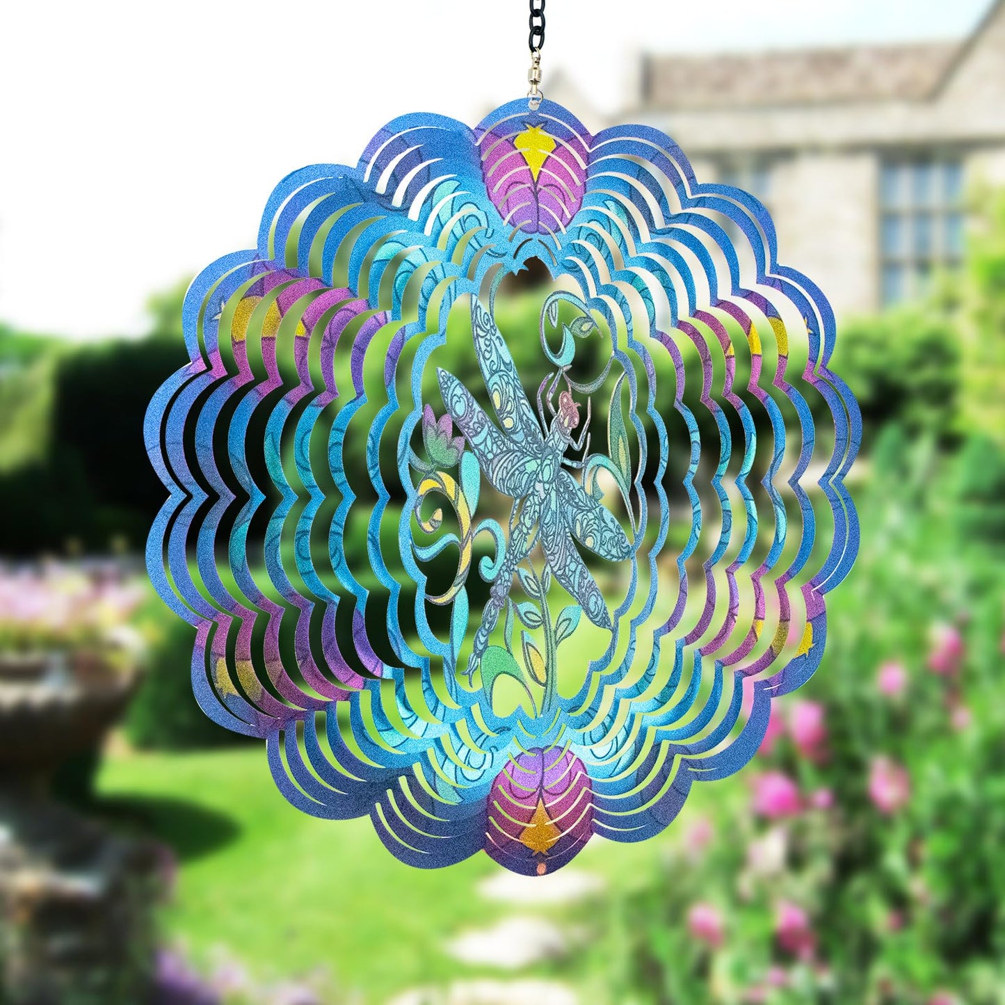 DKJOCKY Dragonfly Metal Wind Spinner – 12-Inch Outdoor Garden Decor & Hanging Ornament