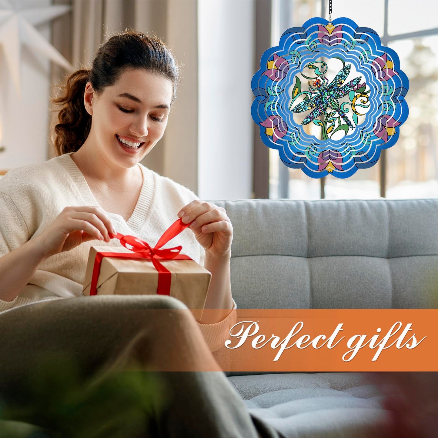 DKJOCKY Dragonfly Metal Wind Spinner – 12-Inch Outdoor Garden Decor & Hanging Ornament