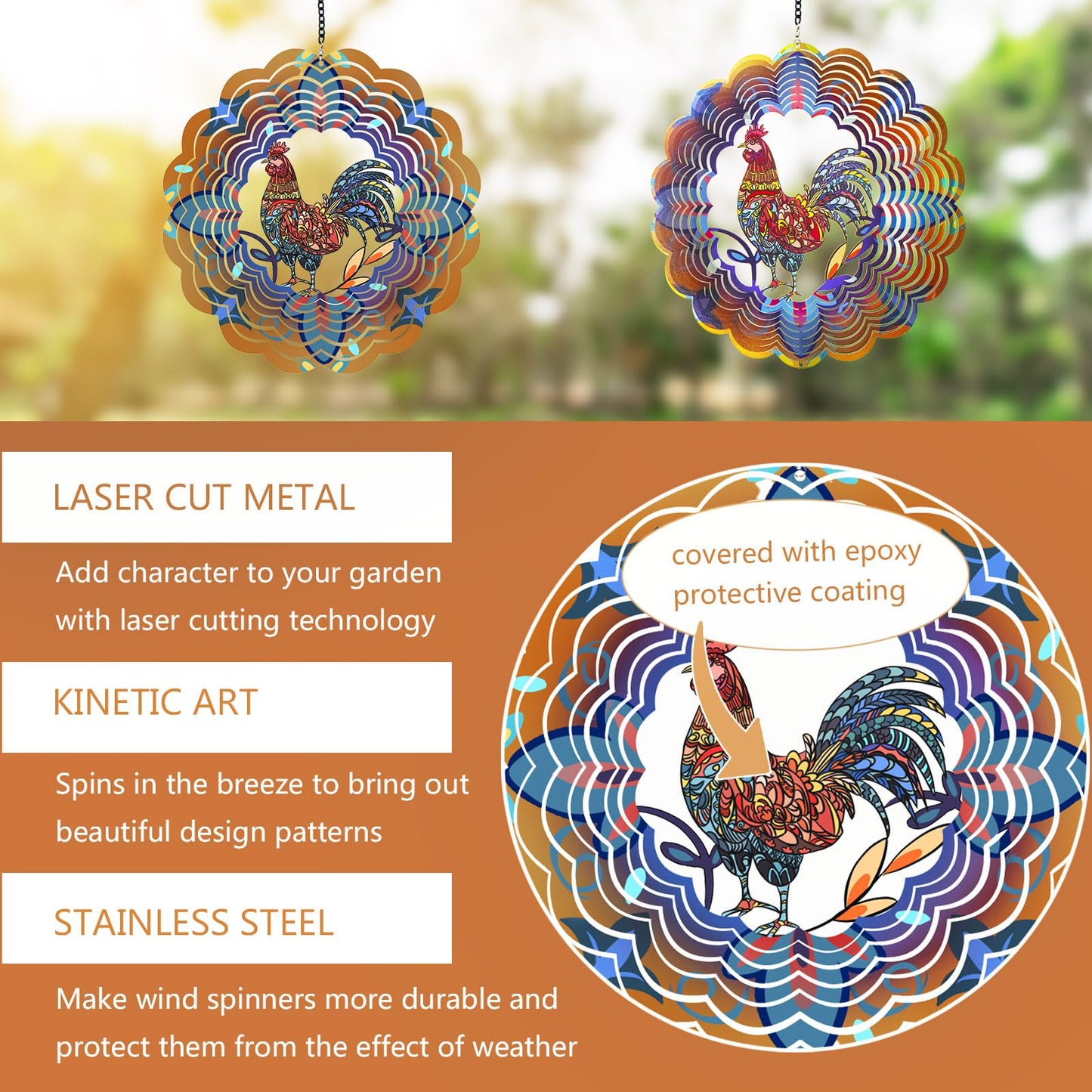 DKJOCKY Rooster Wind Spinner – 12-Inch Metal Garden Decor for Outdoor & Indoor Use
