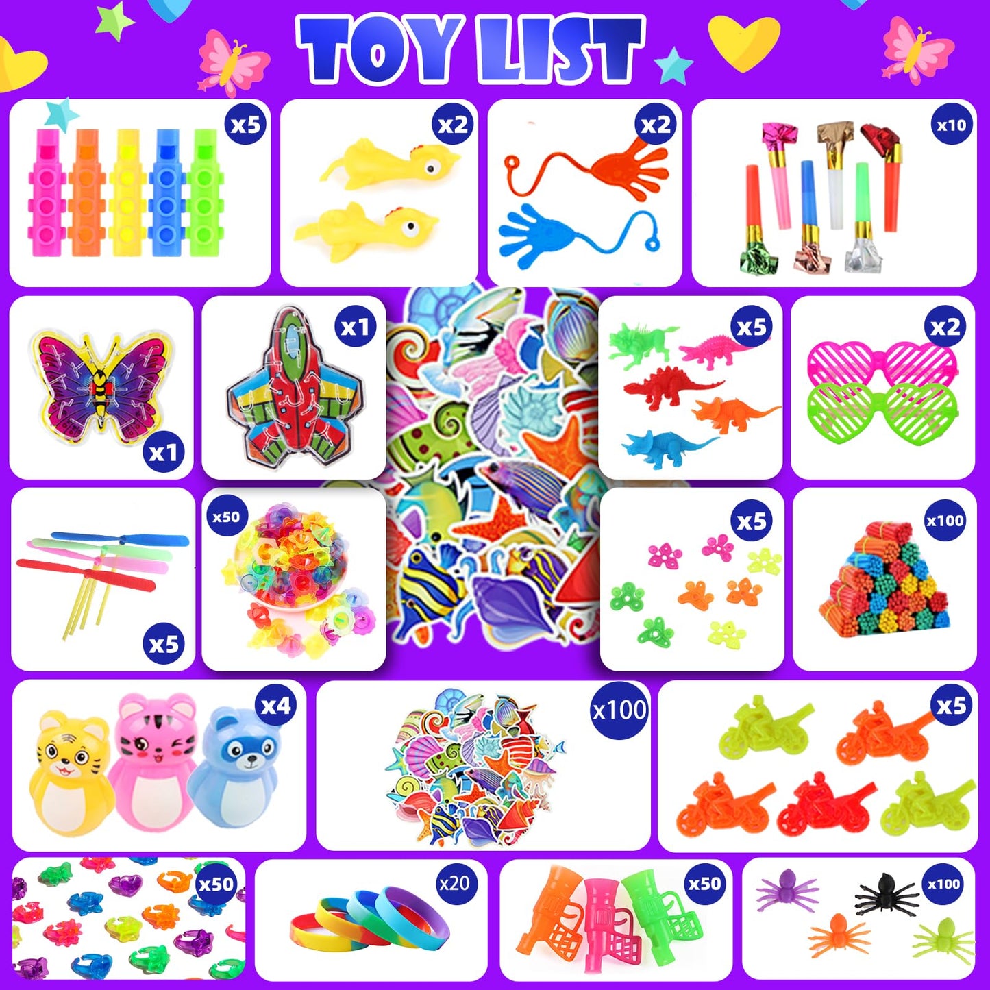 DKZ 1000Pcs Fidget Toys Pack – Bulk Party Favors & Sensory Toys