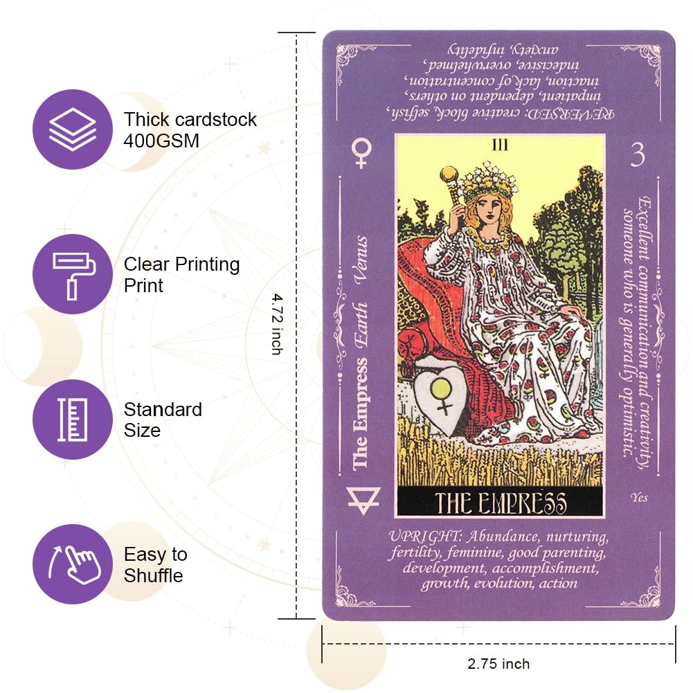 DLAGOMLIFE Tarot Cards with Guide Book & Linen Carry Bag — 78-Card Deck for Beginners to Experts (Purple)