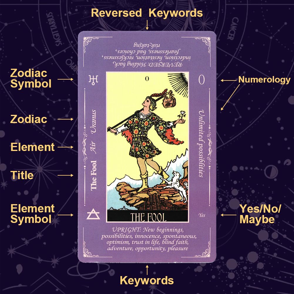DLAGOMLIFE Tarot Cards with Guide Book & Linen Carry Bag — 78-Card Deck for Beginners to Experts (Purple)