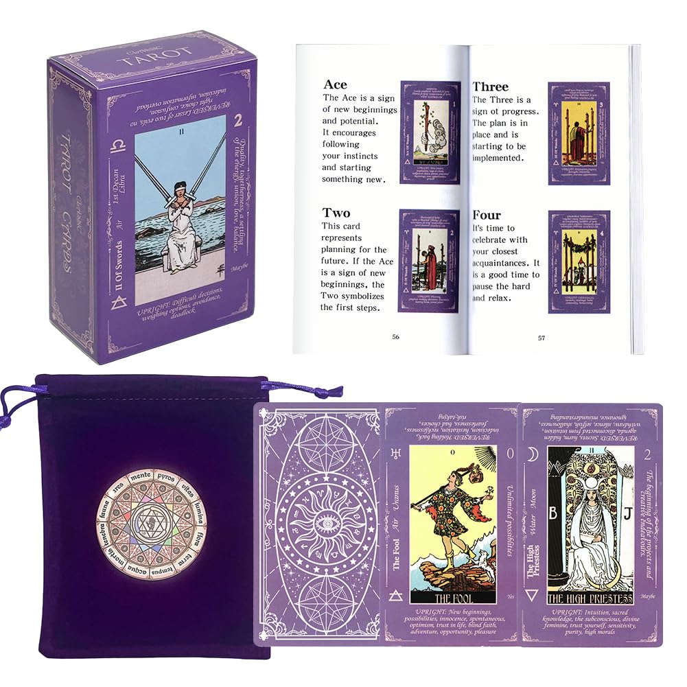 DLAGOMLIFE Tarot Cards with Guide Book & Linen Carry Bag — 78-Card Deck for Beginners to Experts (Purple)
