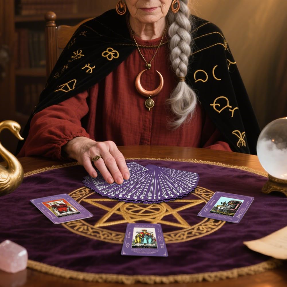 DLAGOMLIFE Tarot Cards with Guide Book & Linen Carry Bag — 78-Card Deck for Beginners to Experts (Purple)