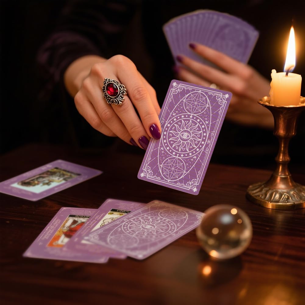 DLAGOMLIFE Tarot Cards with Guide Book & Linen Carry Bag — 78-Card Deck for Beginners to Experts (Purple)