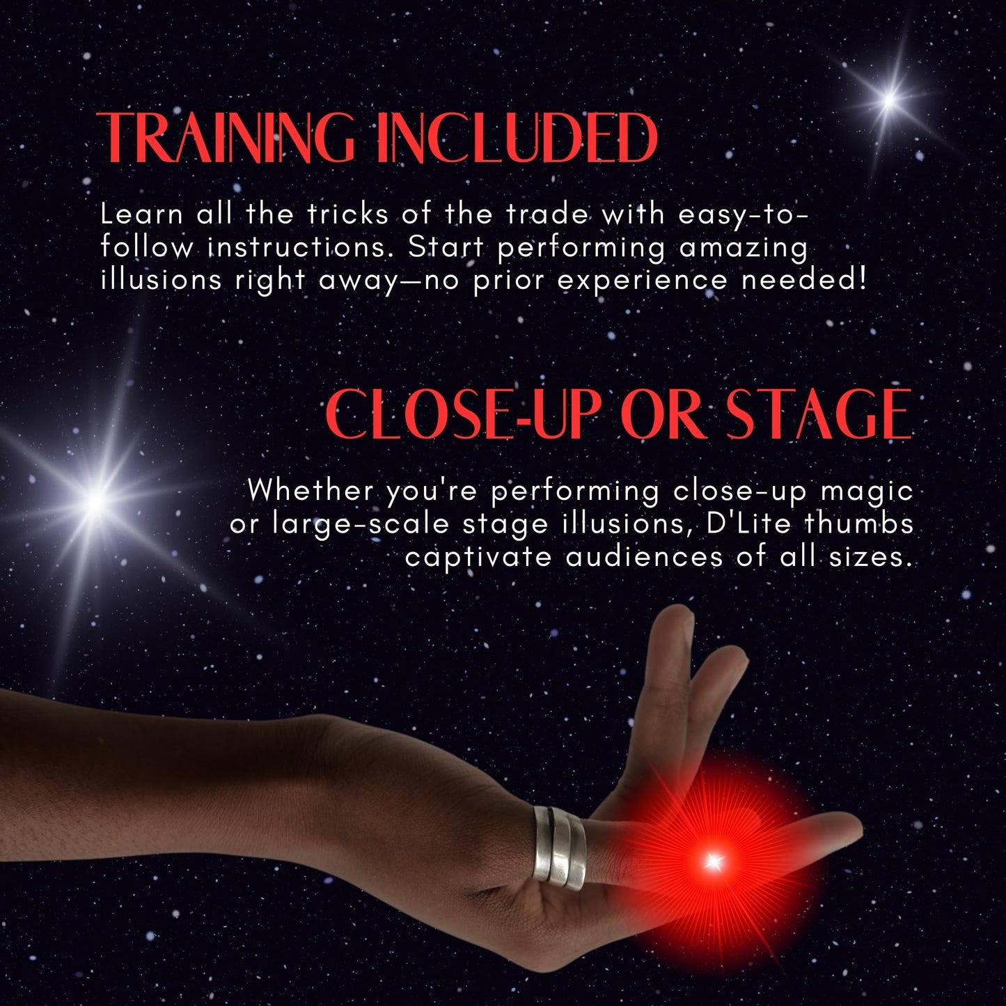 D'lite Magic Thumb Lightup Trick Set – 2 Ultra-Bright Light Fingers for Closeup & Stage Magic