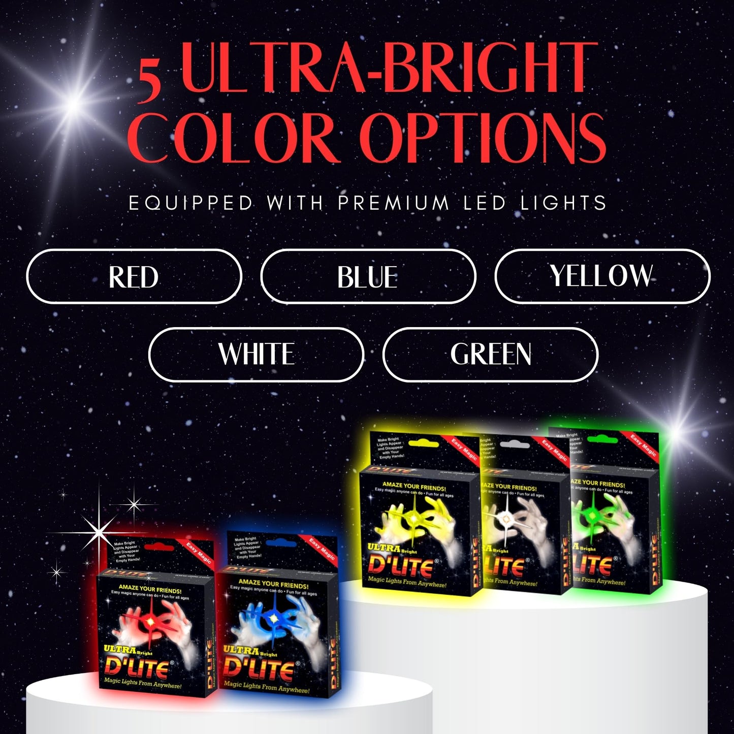 D'lite Magic Thumb Lightup Trick Set – 2 Ultra-Bright Light Fingers for Closeup & Stage Magic