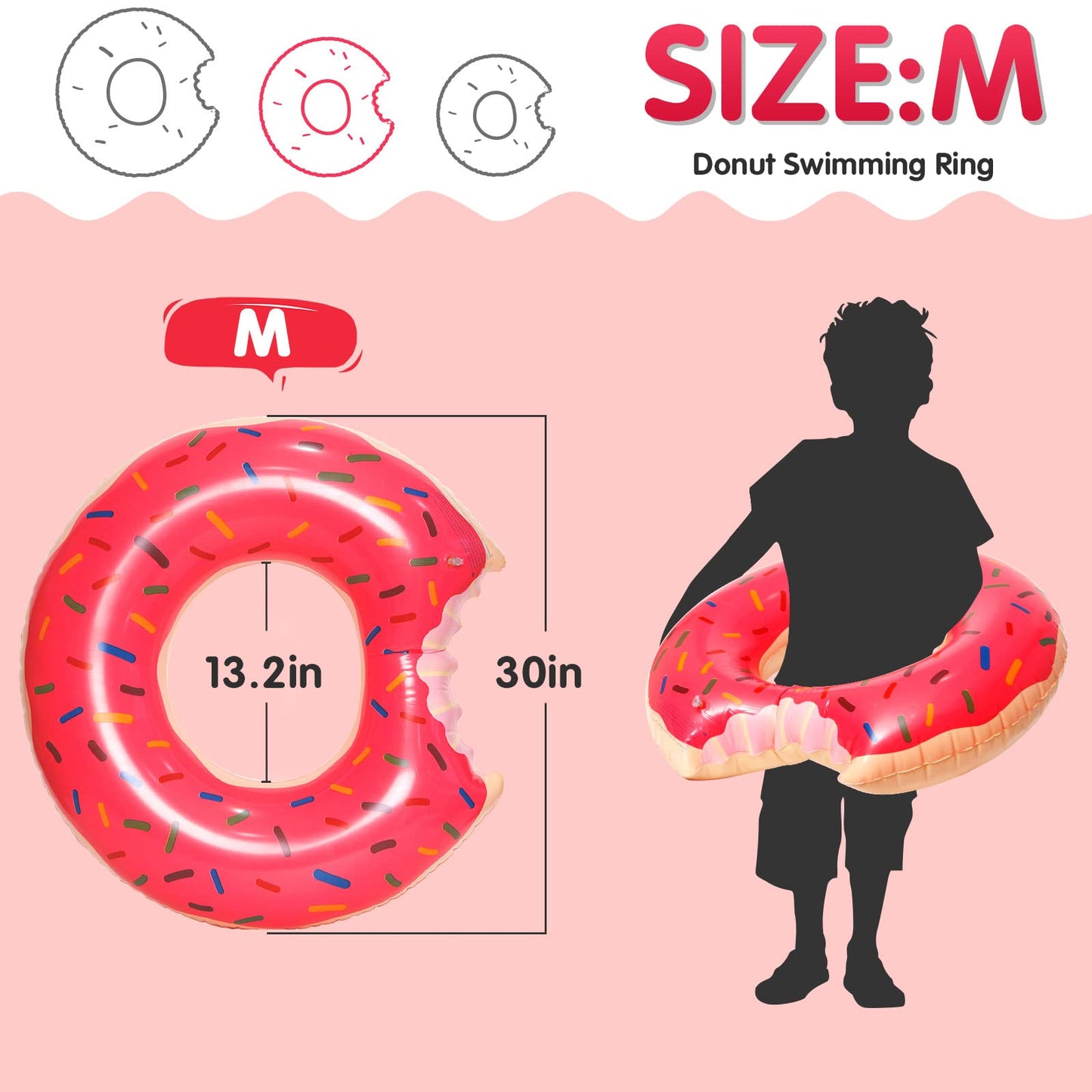 DMAR Donut Pool Float Pink - 30-inch Donut Inflatables for Beach & Pool