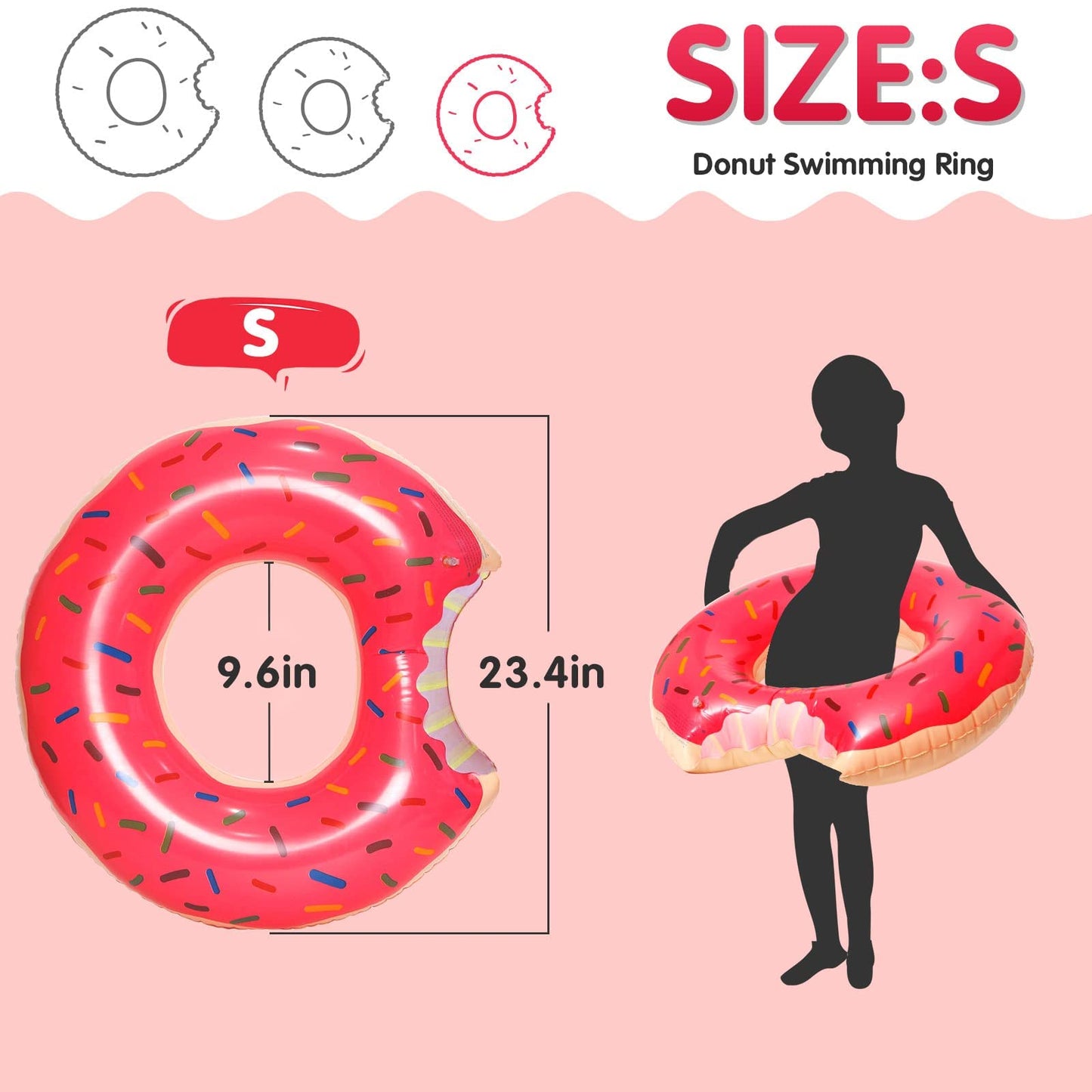 DMAR Donut Pool Float for Kids – 23.4-Inch Pink Donut