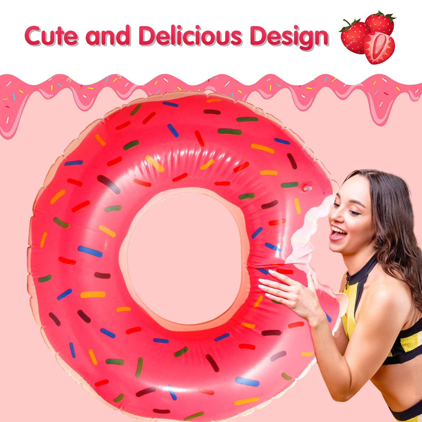 DMAR Donut Pool Float Pink - 30-inch Donut Inflatables for Beach & Pool
