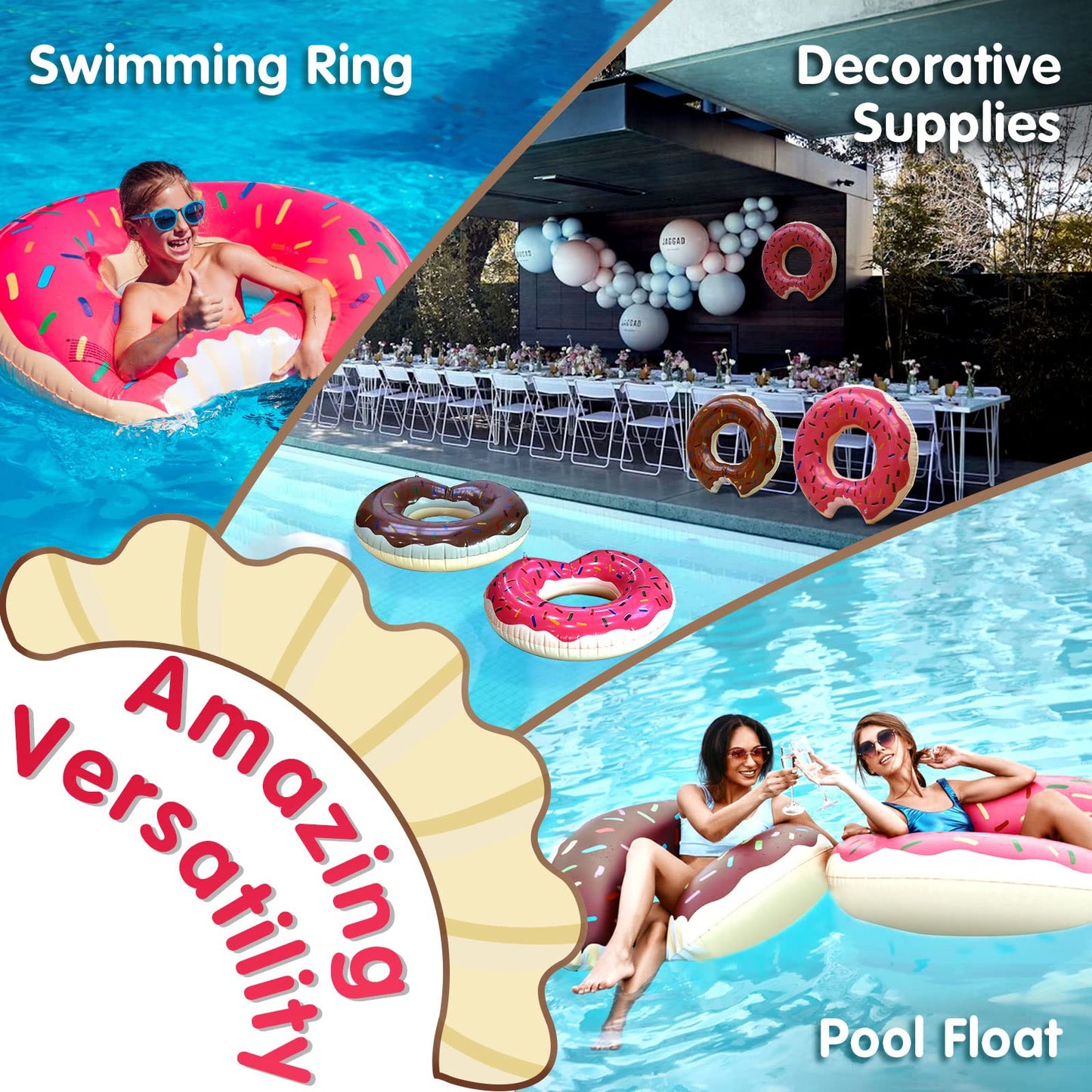 DMAR Donut Pool Float Pink - 30-inch Donut Inflatables for Beach & Pool