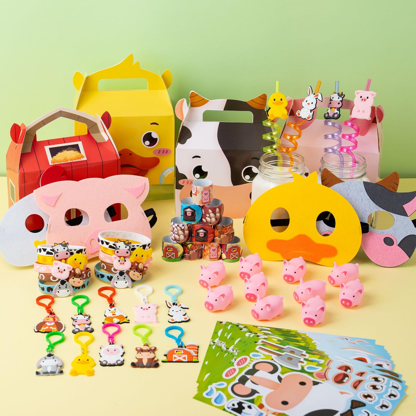 DMIGHT Farm Animals Birthday Party Favors Set — 82 Pcs Barnyard Masks & Accessories