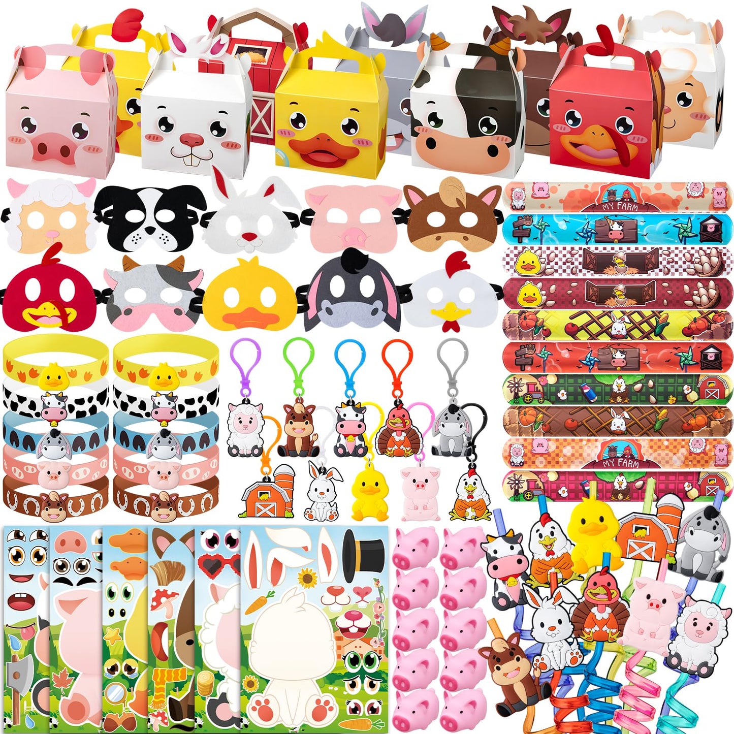 DMIGHT Farm Animals Birthday Party Favors Set — 82 Pcs Barnyard Masks & Accessories