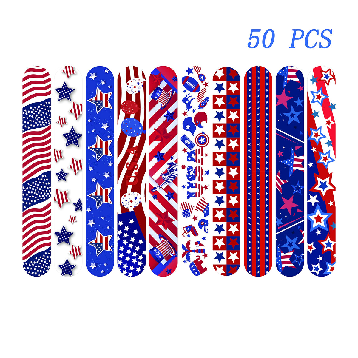 Dminya 50 Pcs Fourth of July Slap Bracelets – Patriotic Party Favors & Classroom Prizes