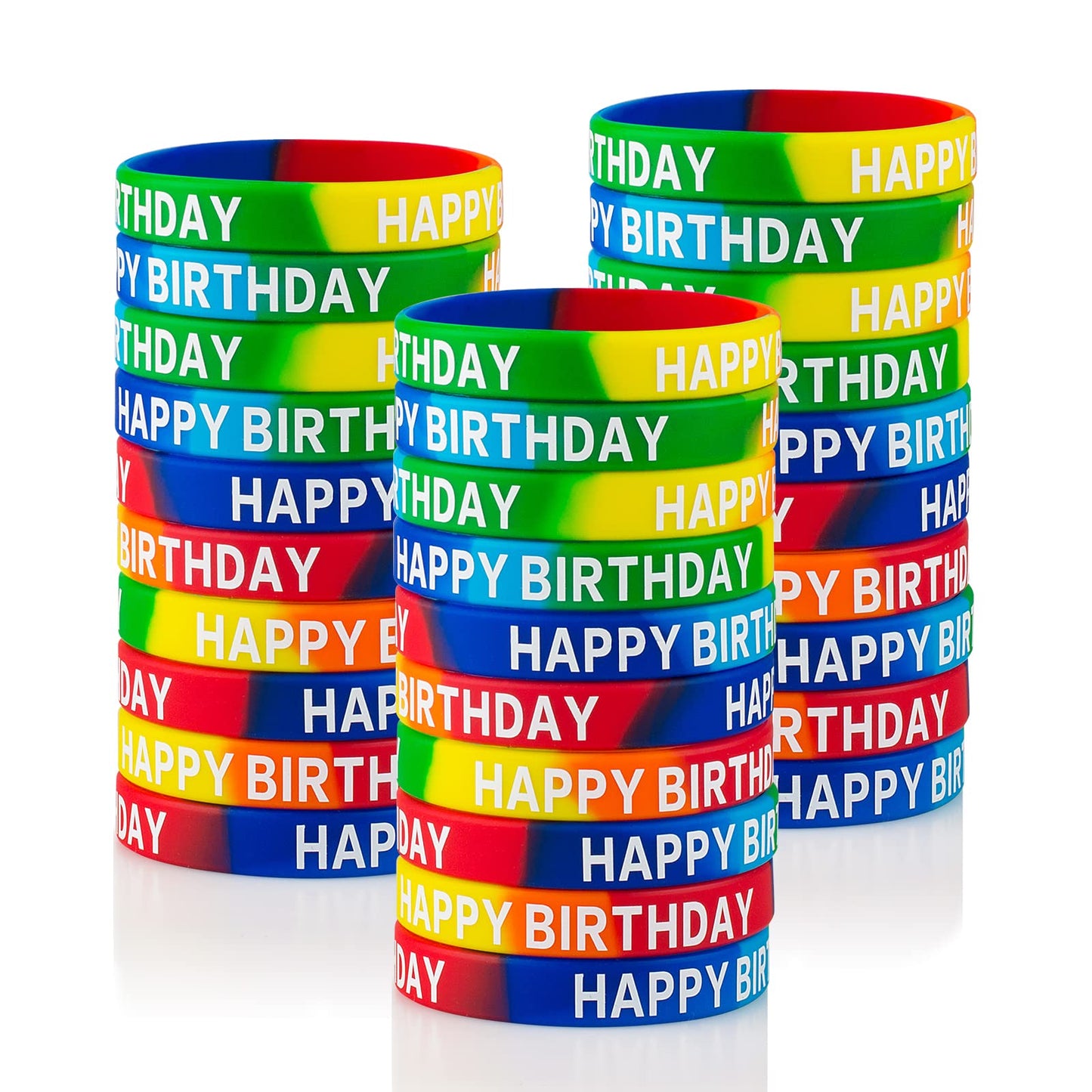 Dminya Happy Birthday Silicone Wristbands – 30-Pack Colorful Rubber Bracelets for Party Favors