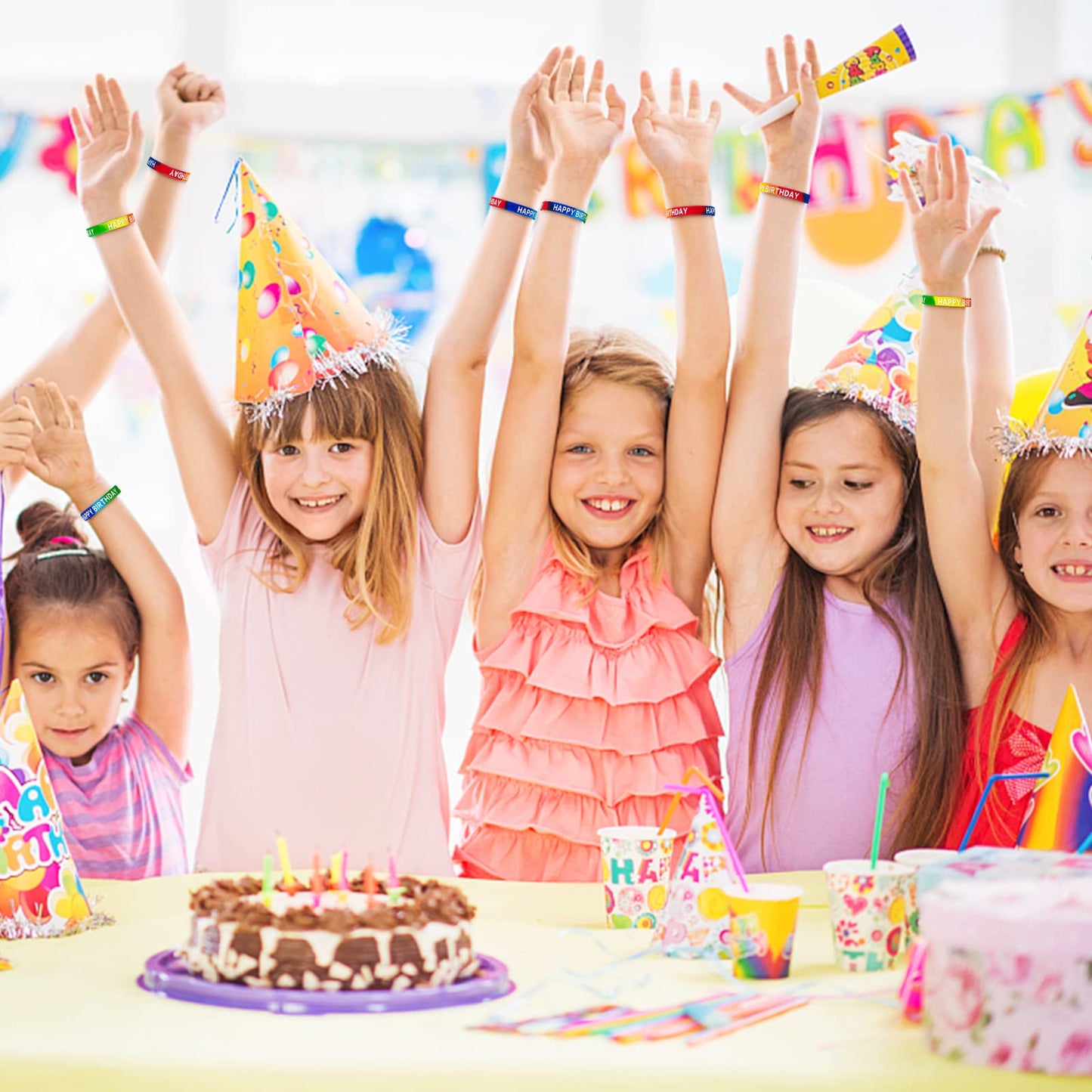 Dminya Happy Birthday Silicone Wristbands – 30-Pack Colorful Rubber Bracelets for Party Favors