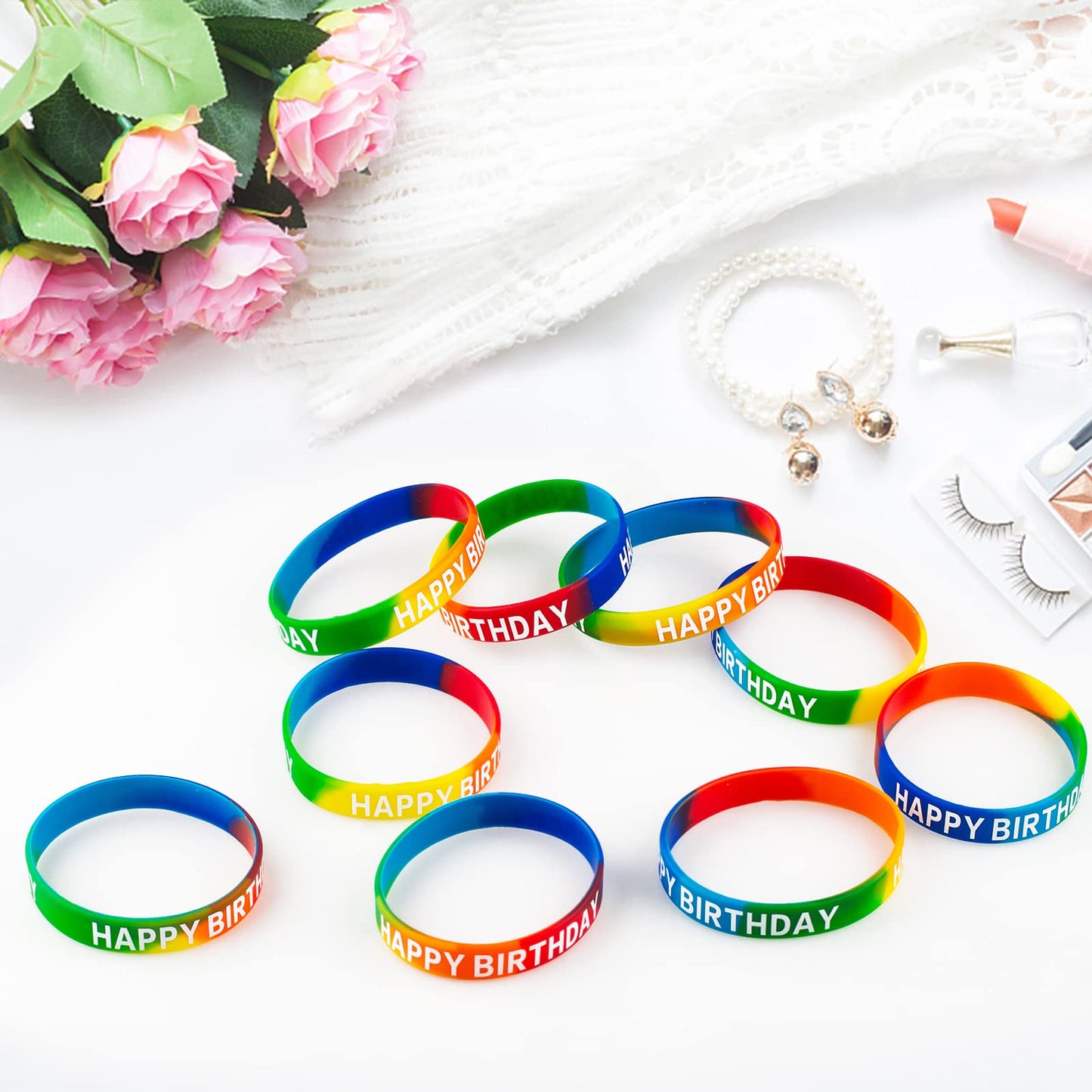 Dminya Happy Birthday Silicone Wristbands – 30-Pack Colorful Rubber Bracelets for Party Favors
