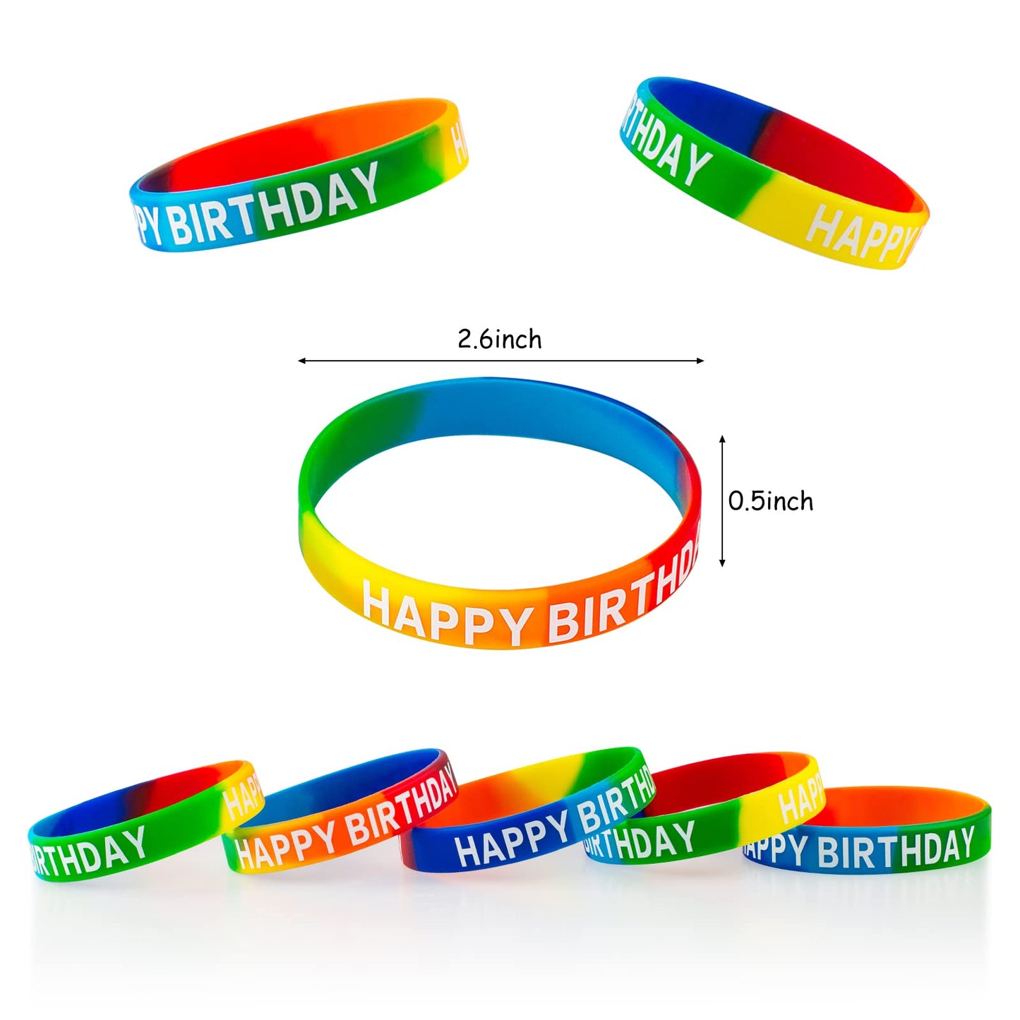 Dminya Happy Birthday Silicone Wristbands – 30-Pack Colorful Rubber Bracelets for Party Favors