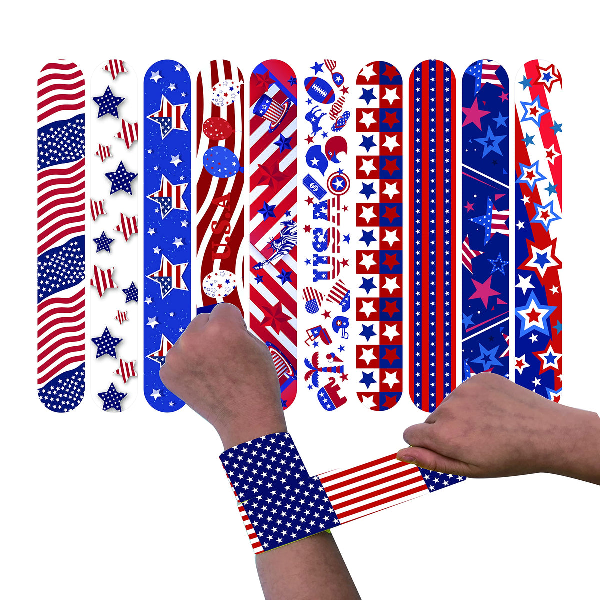 Dminya 50 Pcs Fourth of July Slap Bracelets – Patriotic Party Favors & Classroom Prizes