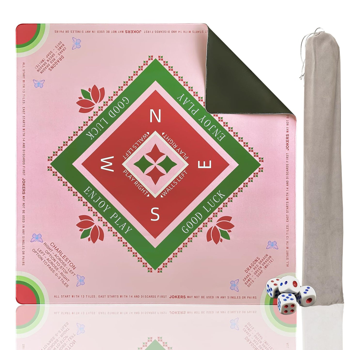 DMJHJY Mahjong Learning Mat 31x31 – Anti-Slip, Rule Reminders & Carry Bag