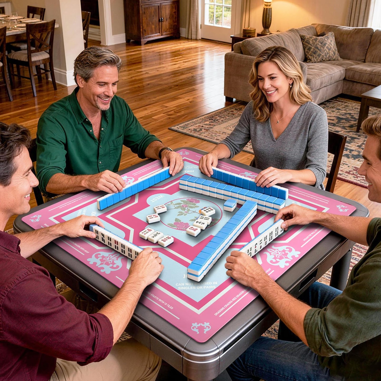 DMJHJY Mahjong Mat 31x31 Inch – Non-Slip, Noise-Reducing, Waterproof Tabletop Mat