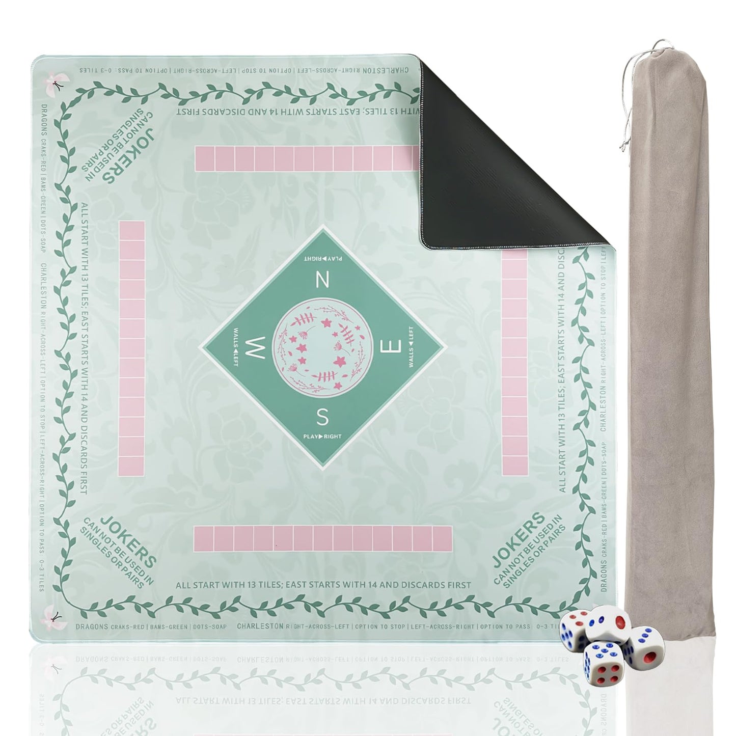 DMJHJY Mahjong Mat 31x31 Inch – Non-Slip, Waterproof Table Surface with Carry Bag (Light Green)