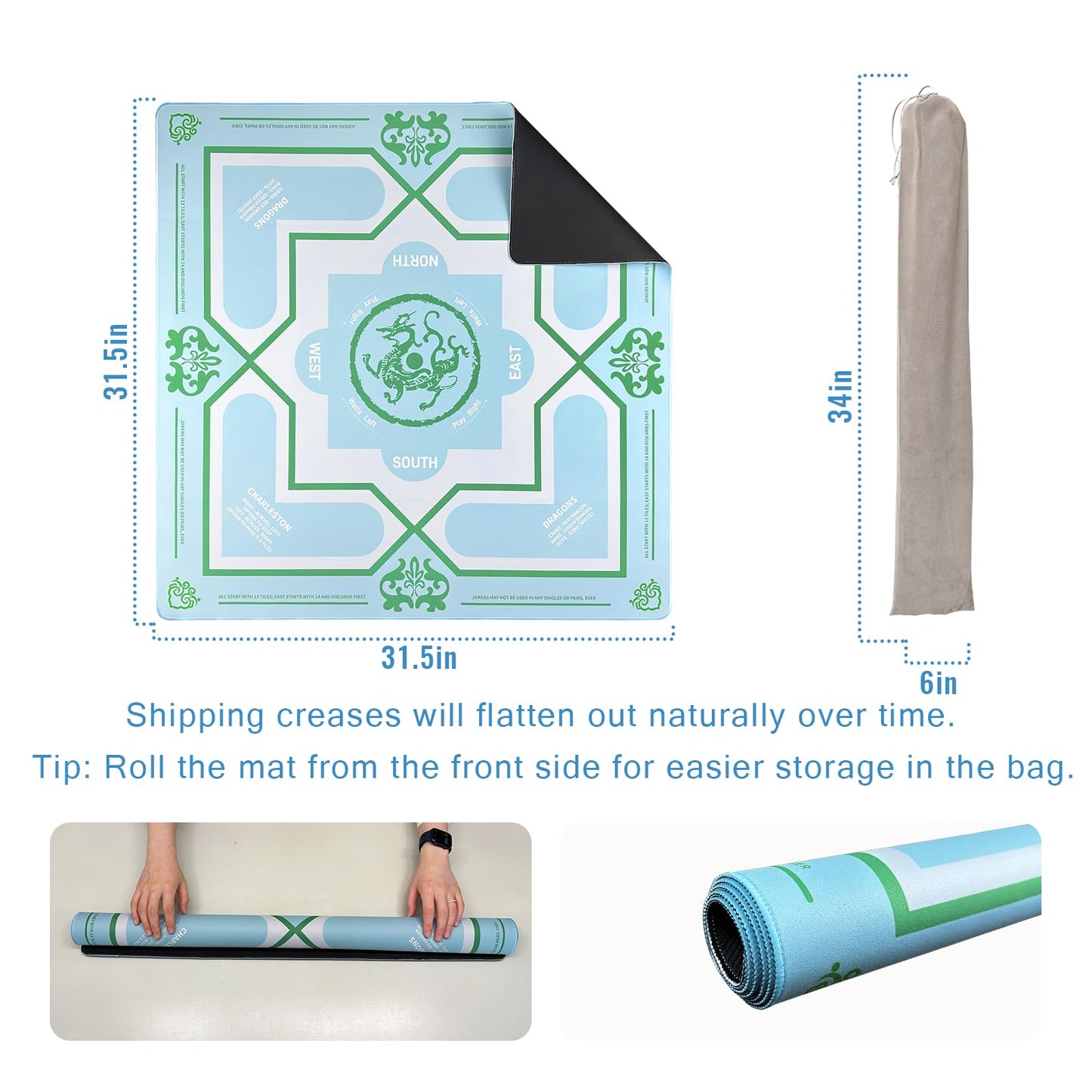 DMJHJY Mahjong Mat 31x31 – Non-Slip, Noise-Reducing Surface for American Mah Jongg