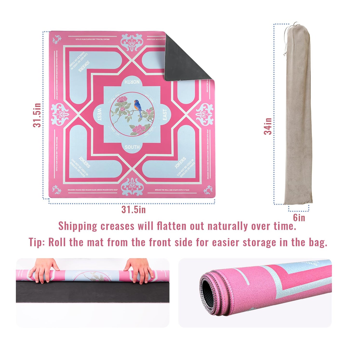 DMJHJY Mahjong Mat 31x31 Inch – Non-Slip, Noise-Reducing, Waterproof Tabletop Mat