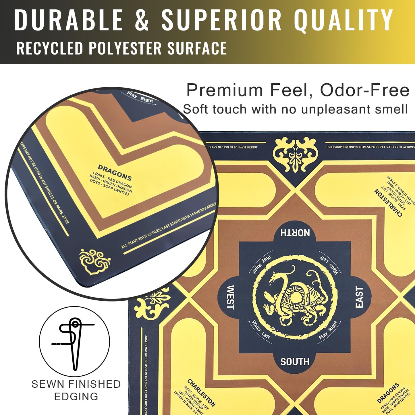DMJHJY Mahjong Mat with Rules 31x31 – Non-Slip, Quiet Play, Eco-Friendly Backing