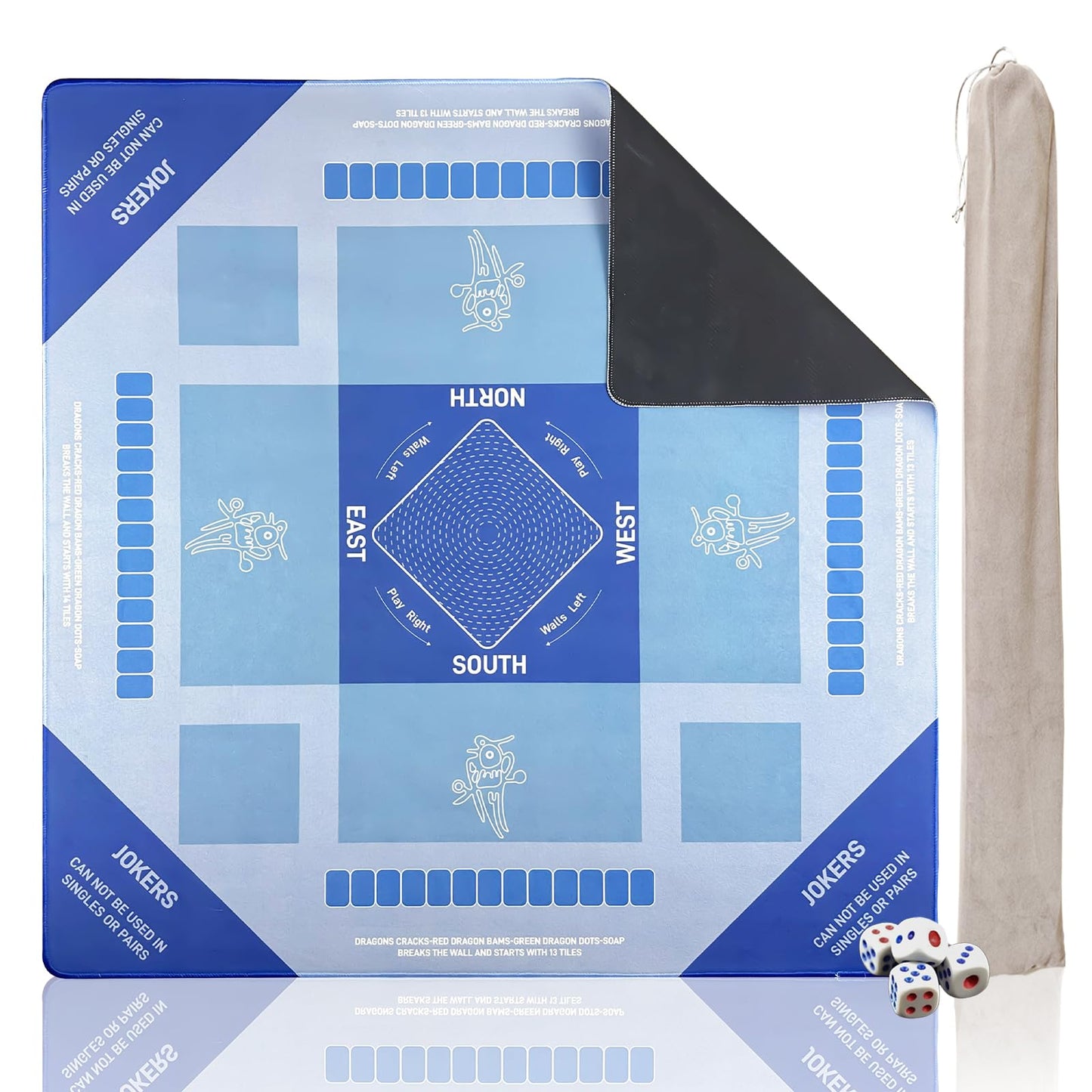 DMJHJY Mahjong Mat 31x31 Inch – Non-Slip, Quiet Play Surface with Bag (Blue)