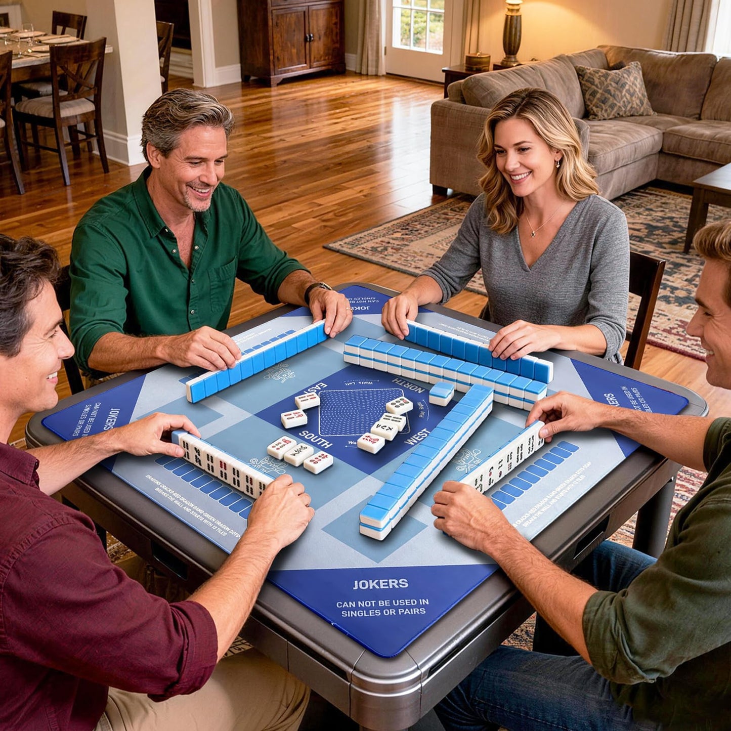 DMJHJY Mahjong Mat 31x31 Inch – Non-Slip, Quiet Play Surface with Bag (Blue)