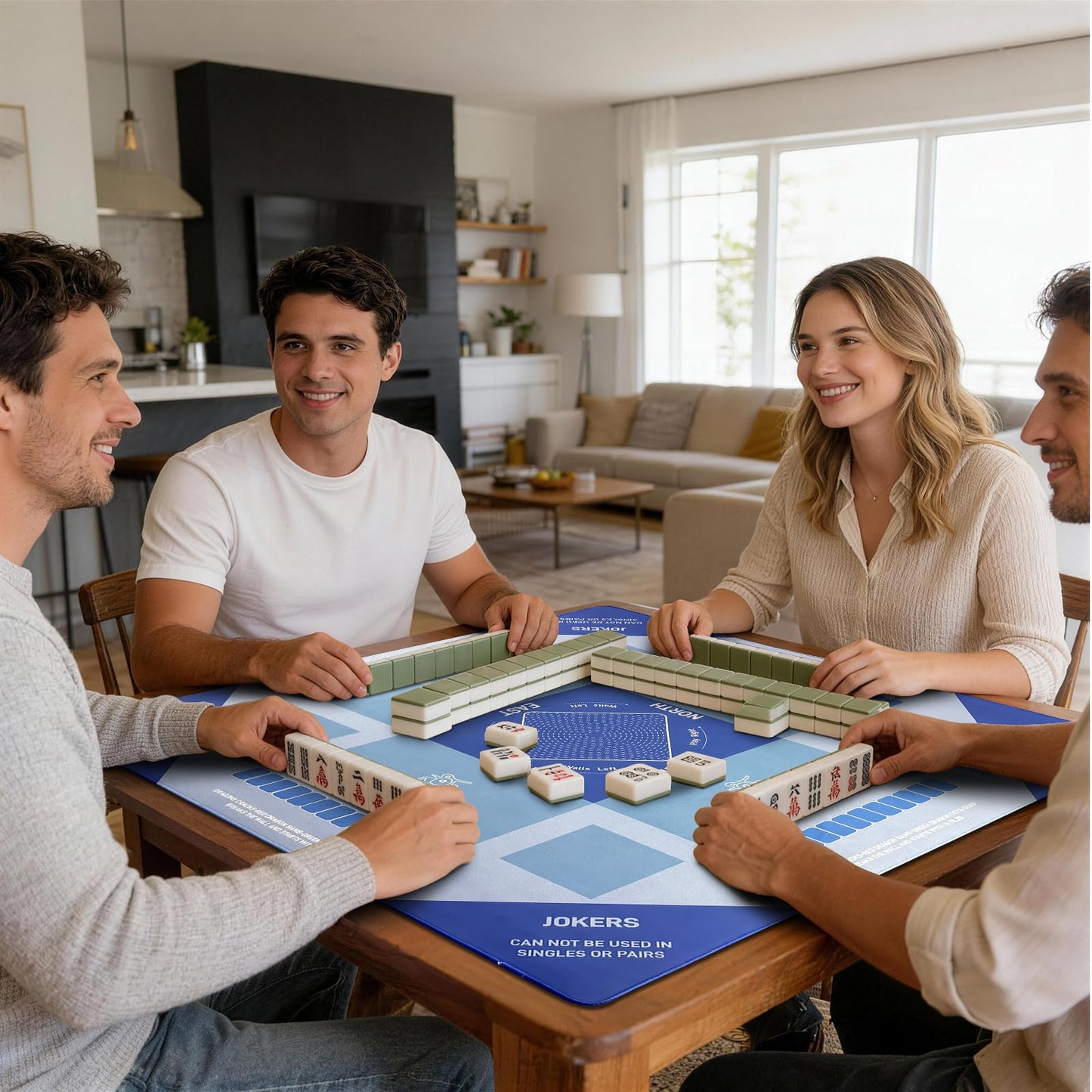 DMJHJY Mahjong Mat 31x31 Inch – Non-Slip, Quiet Play Surface with Bag (Blue)
