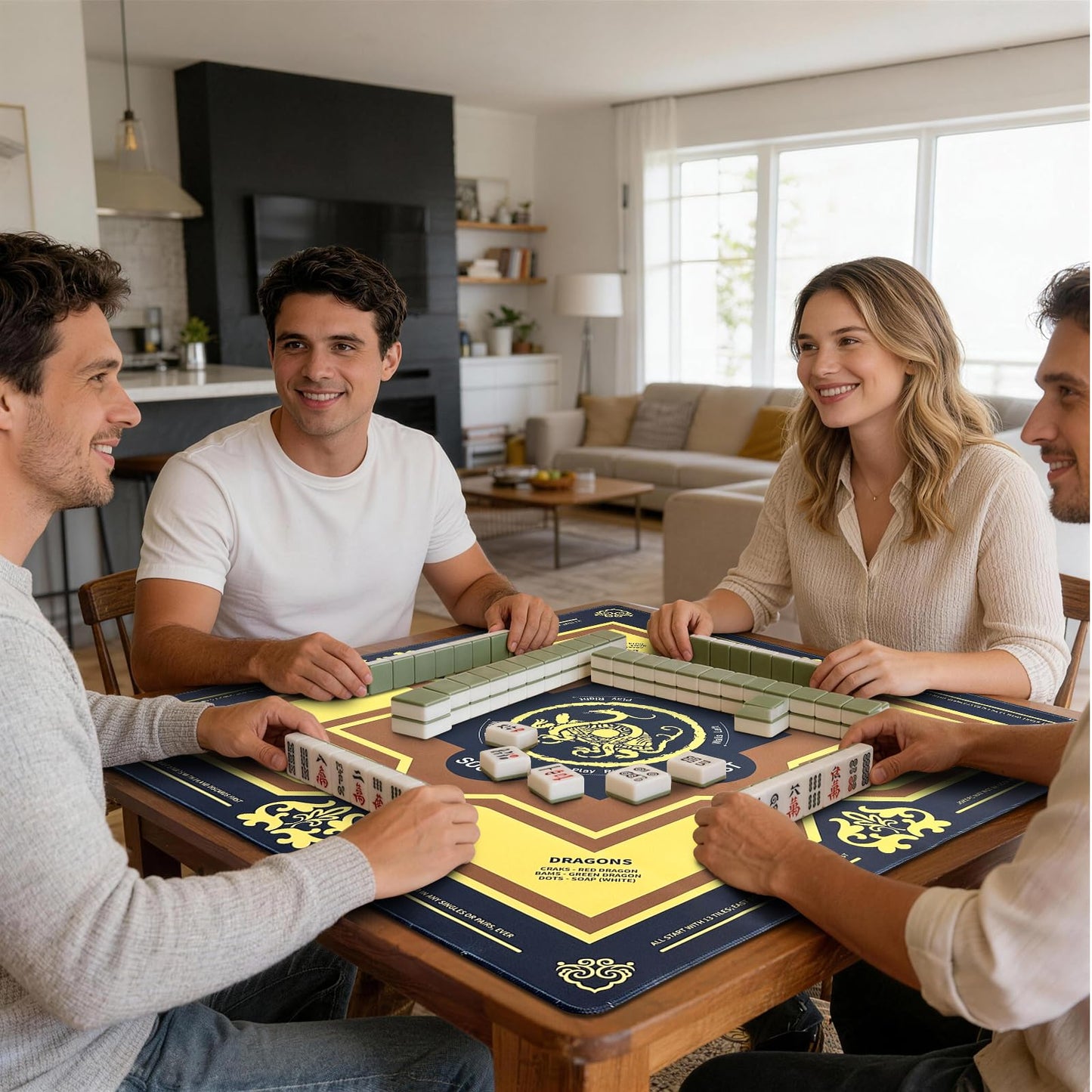 DMJHJY Mahjong Mat with Rules 31x31 – Non-Slip, Quiet Play, Eco-Friendly Backing