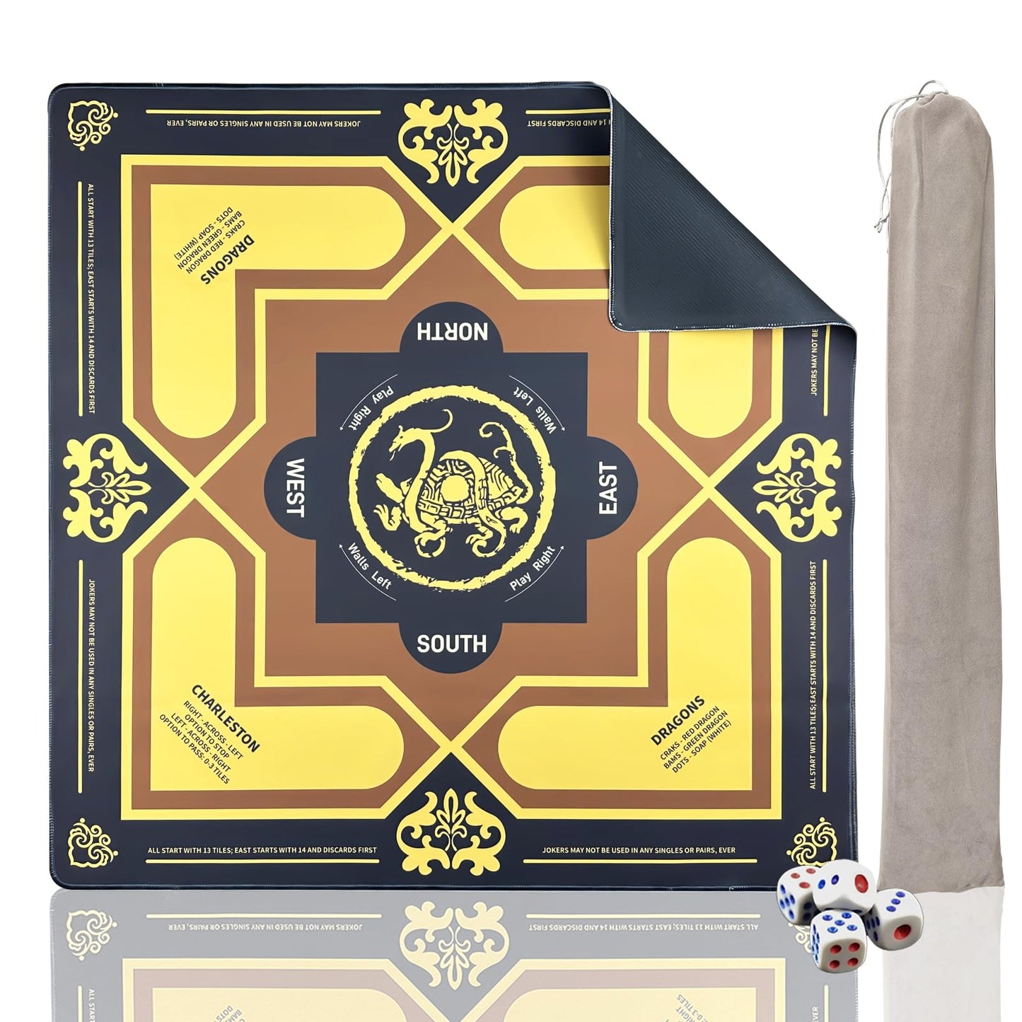 DMJHJY Mahjong Mat with Rules 31x31 – Non-Slip, Quiet Play, Eco-Friendly Backing