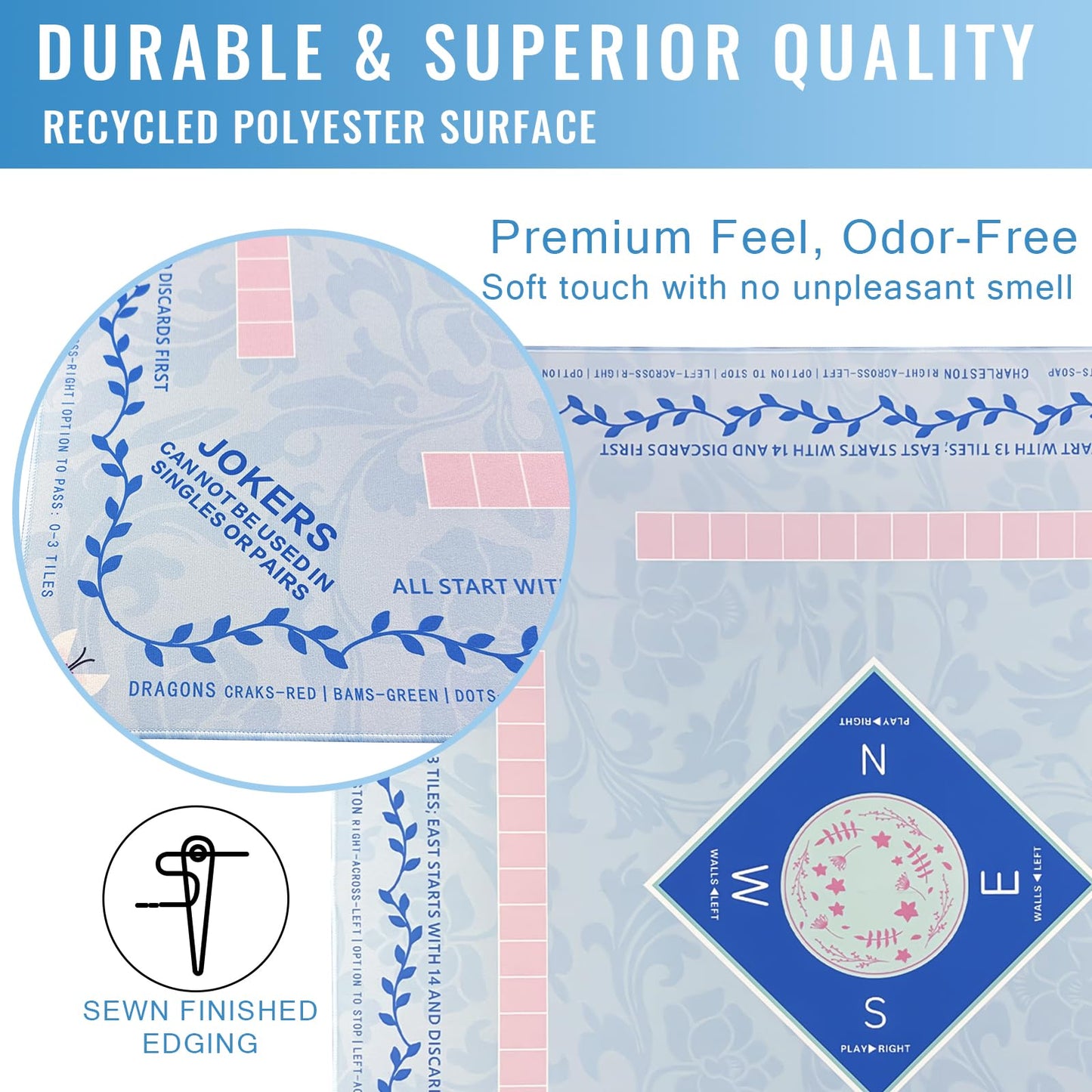 DMJHJY Mahjong Mat 31x31 Inch – Non-Slip, Waterproof, Quiet Table Surface